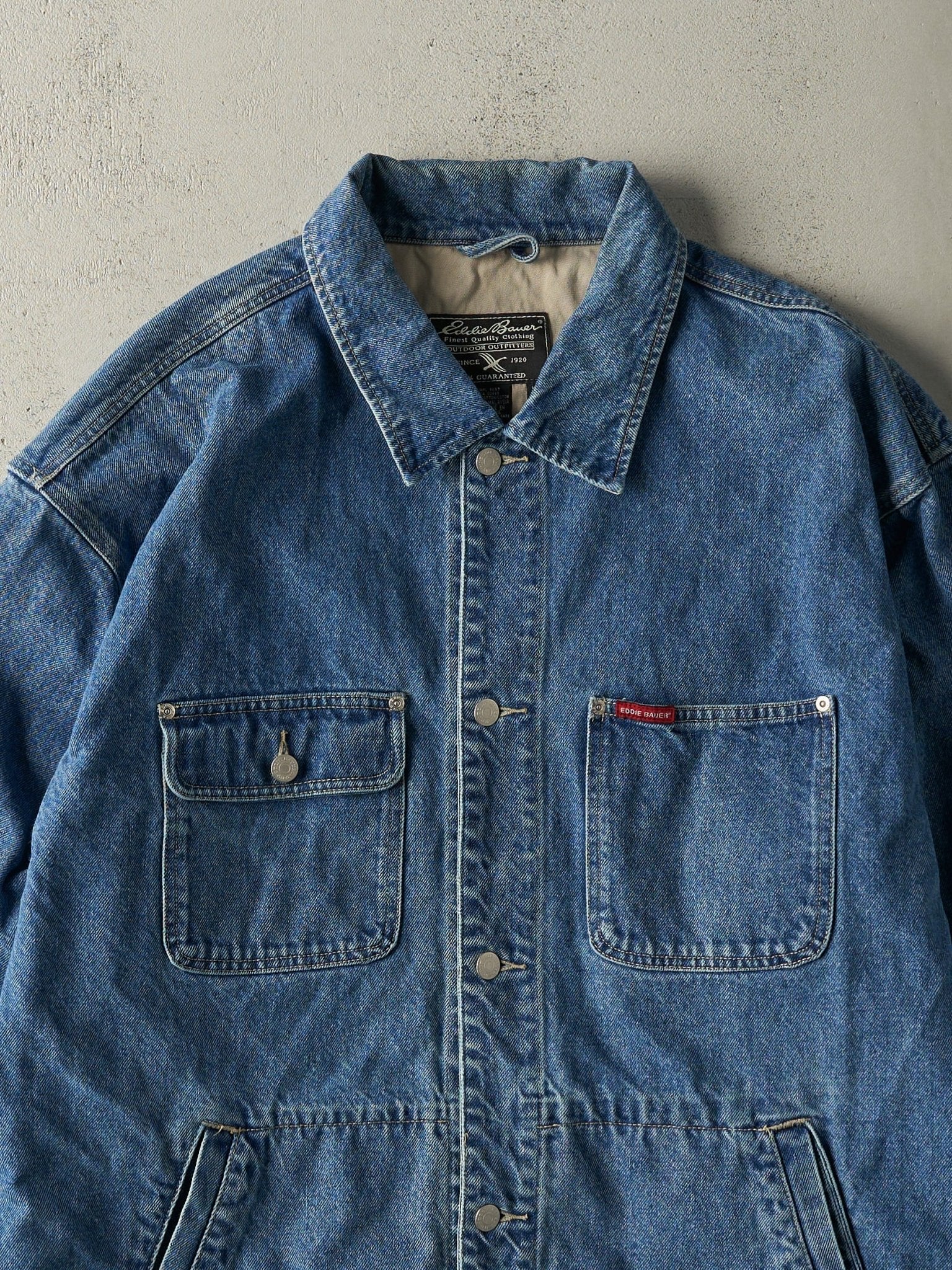 Vintage 90s Mid Wash Eddie Bauer Denim Chore Jacket (L) - Image 3