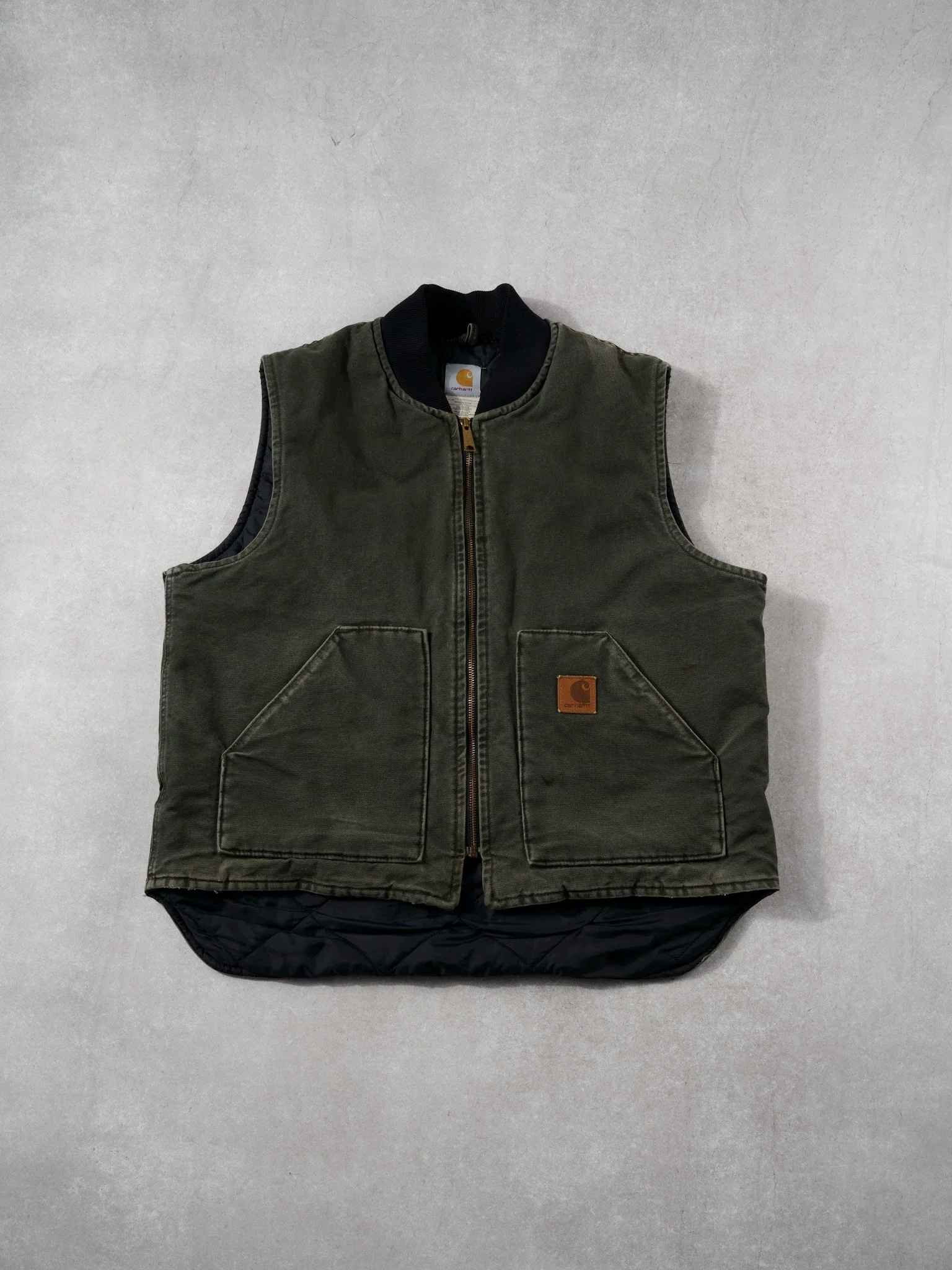 Vintage 90s Moss Green Carhartt Blanket Lined Workwear Vest (L)