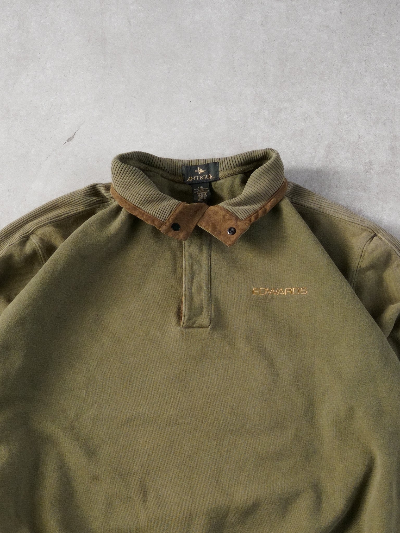 Vintage 90s Moss Green Edwards Antiqua Collared Button Up (L/XL) - Image 2