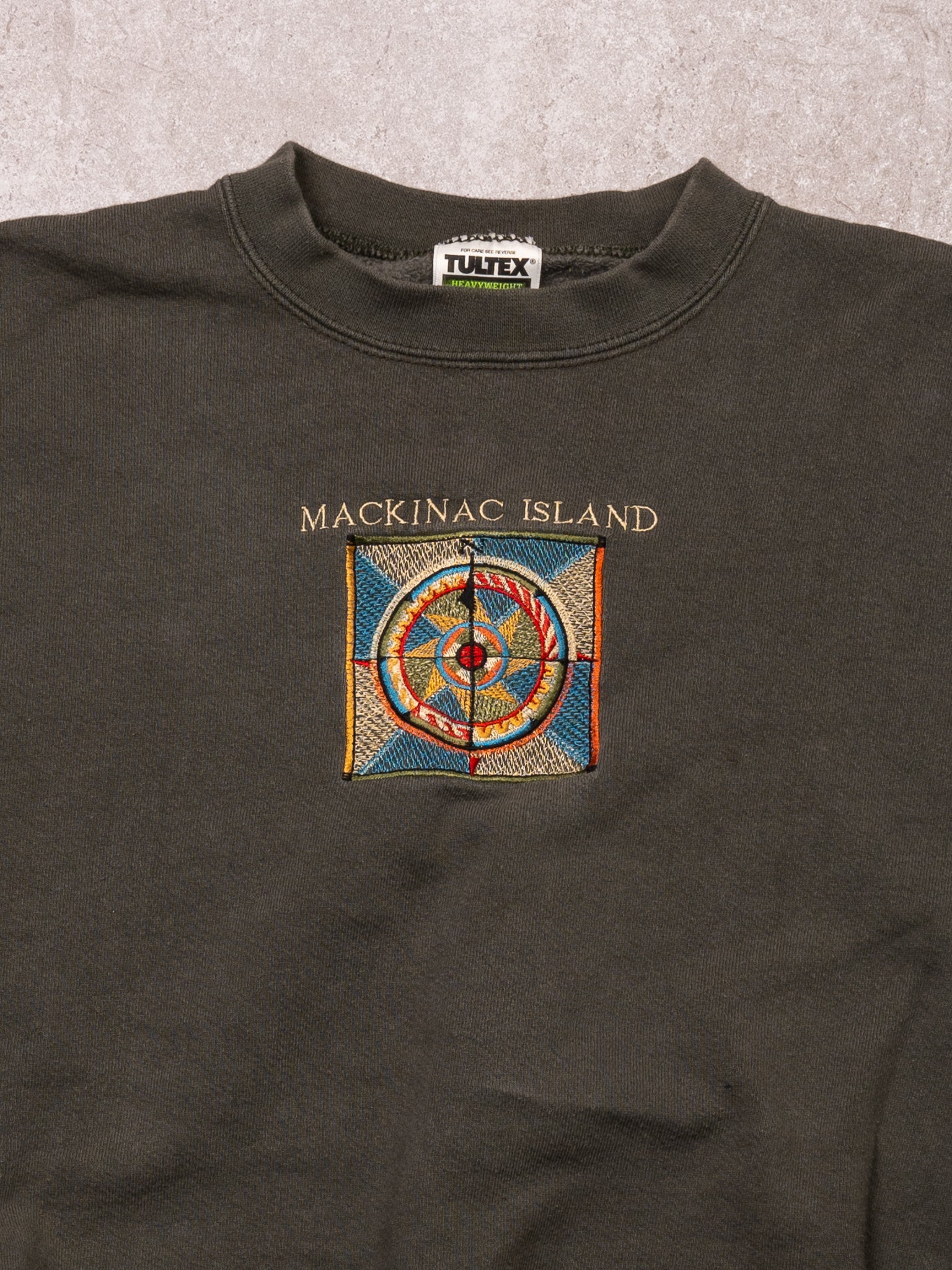 Vintage 90s Moss Green Mackinac Island Compass Crewneck (L) - Image 2