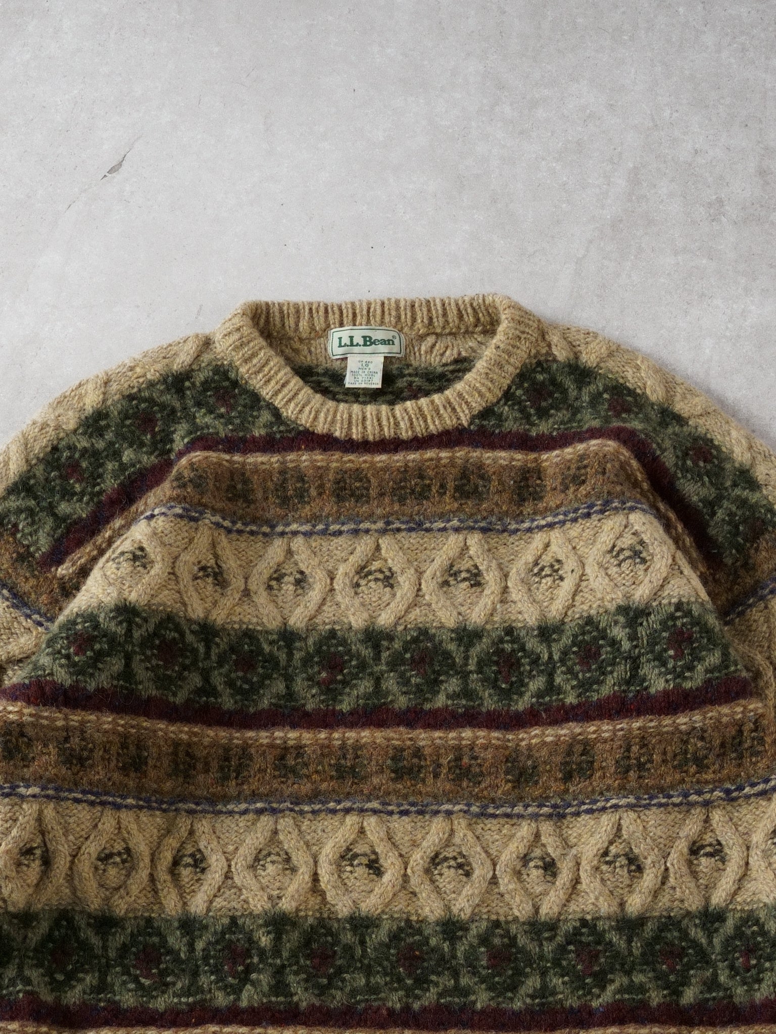 Vintage 90s Multi Colour LL Bean Patterned Wool Sweater (L) - Image 2