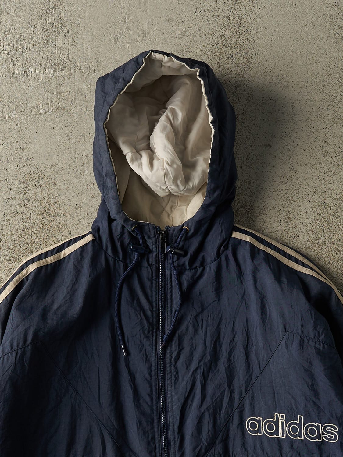 Vintage 90s Navy Blue Adidas Embroidered Windbreaker Jacket (L) - Image 2