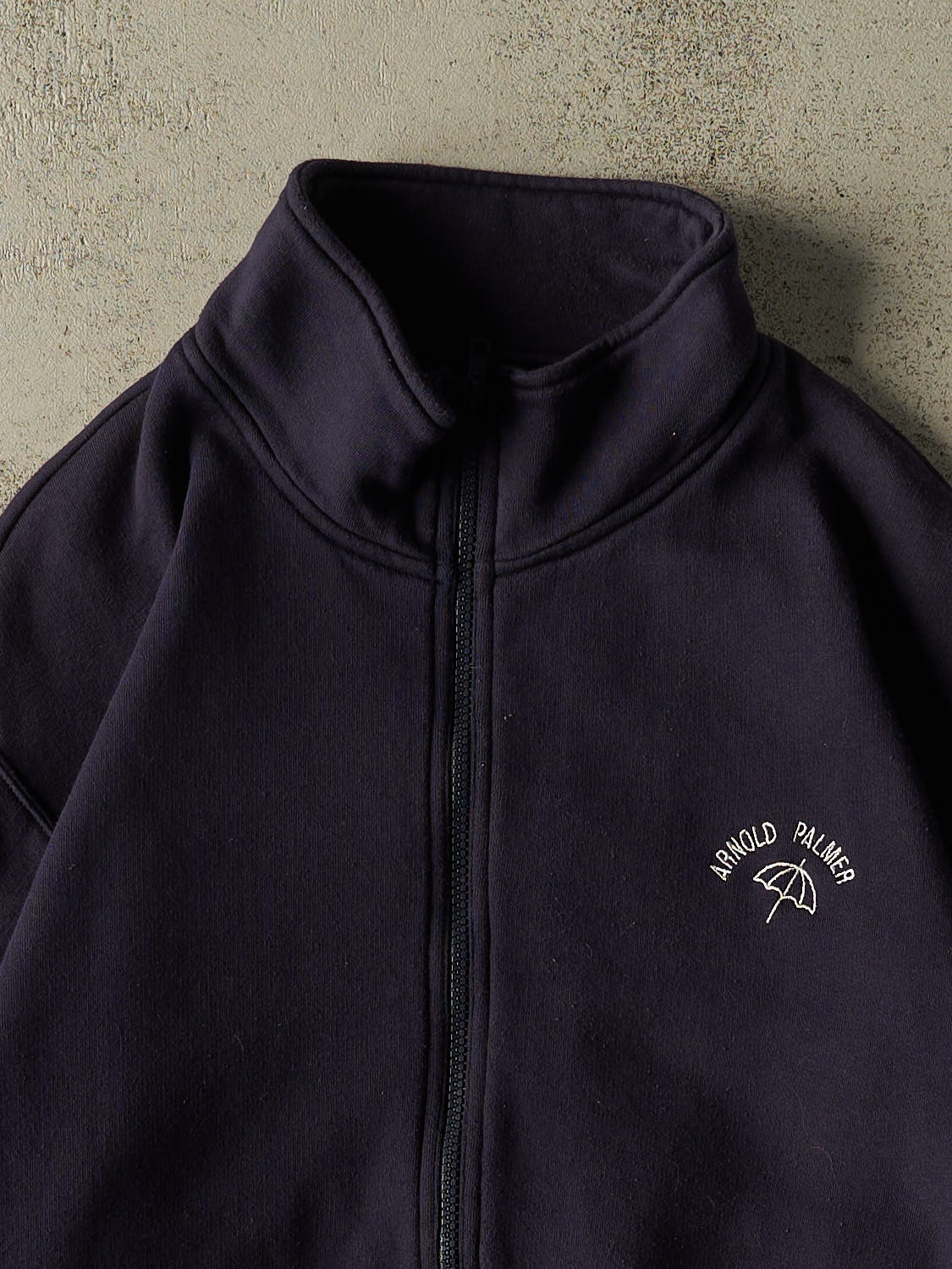 Vintage 90s Navy Blue Arnold Palmer Embroidered Zip Up Sweater (M) - Image 2