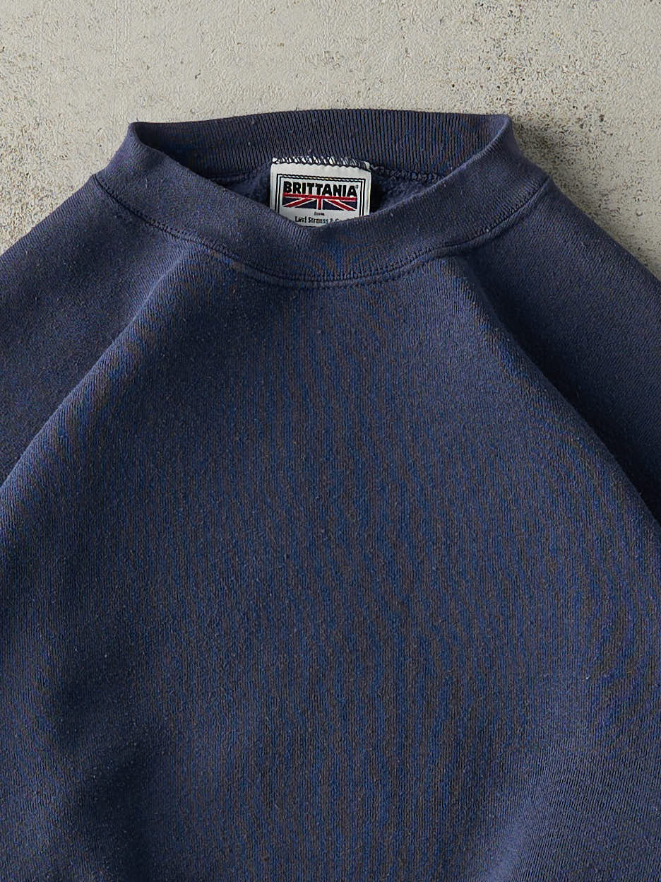 Vintage 90s Navy Blue Blank Crewneck (M) - Image 2