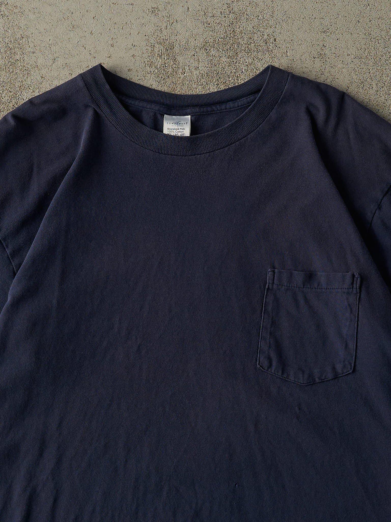 Vintage 90s Navy Blue Blank JC Penney Pocket Tee (L/XL) - Image 2