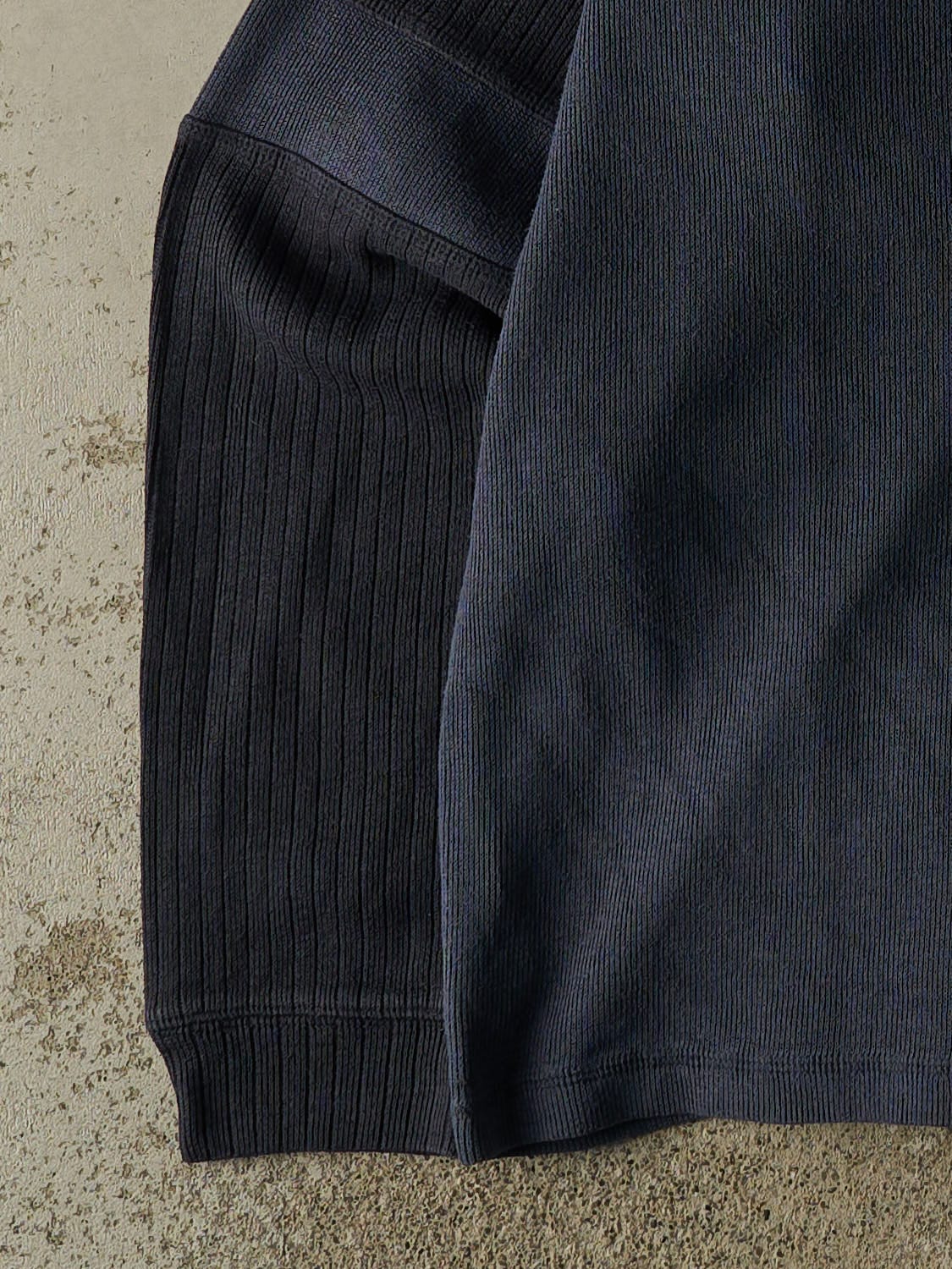 Vintage 90s Navy Blue Blank Knit Long Sleeve (XL) - Image 3