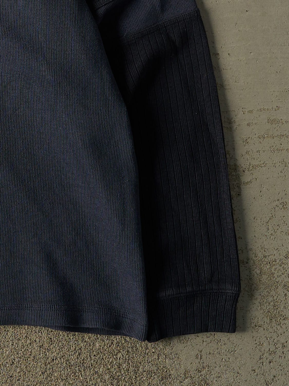 Vintage 90s Navy Blue Blank Knit Long Sleeve (XL) - Image 4