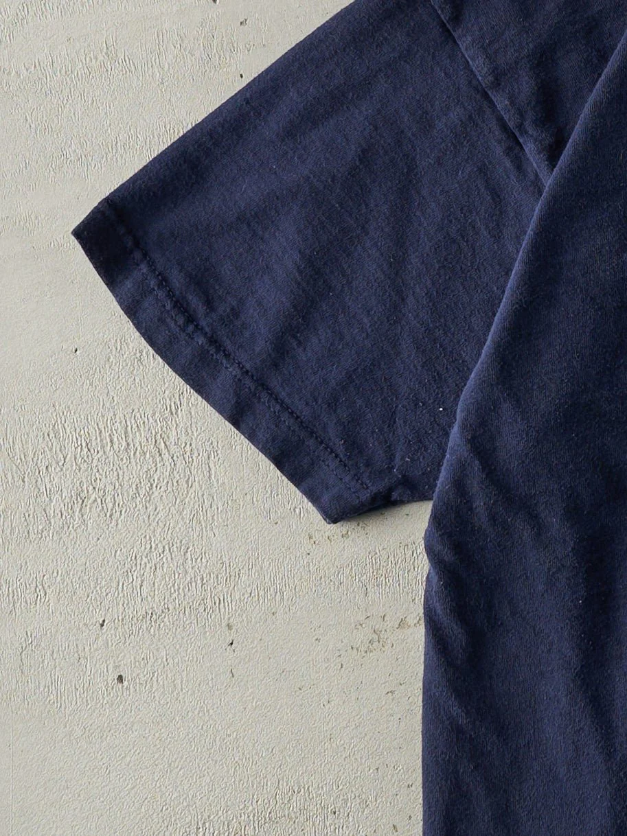 Vintage 90s Navy Blue Blank Pocket Tee (M) - Image 3