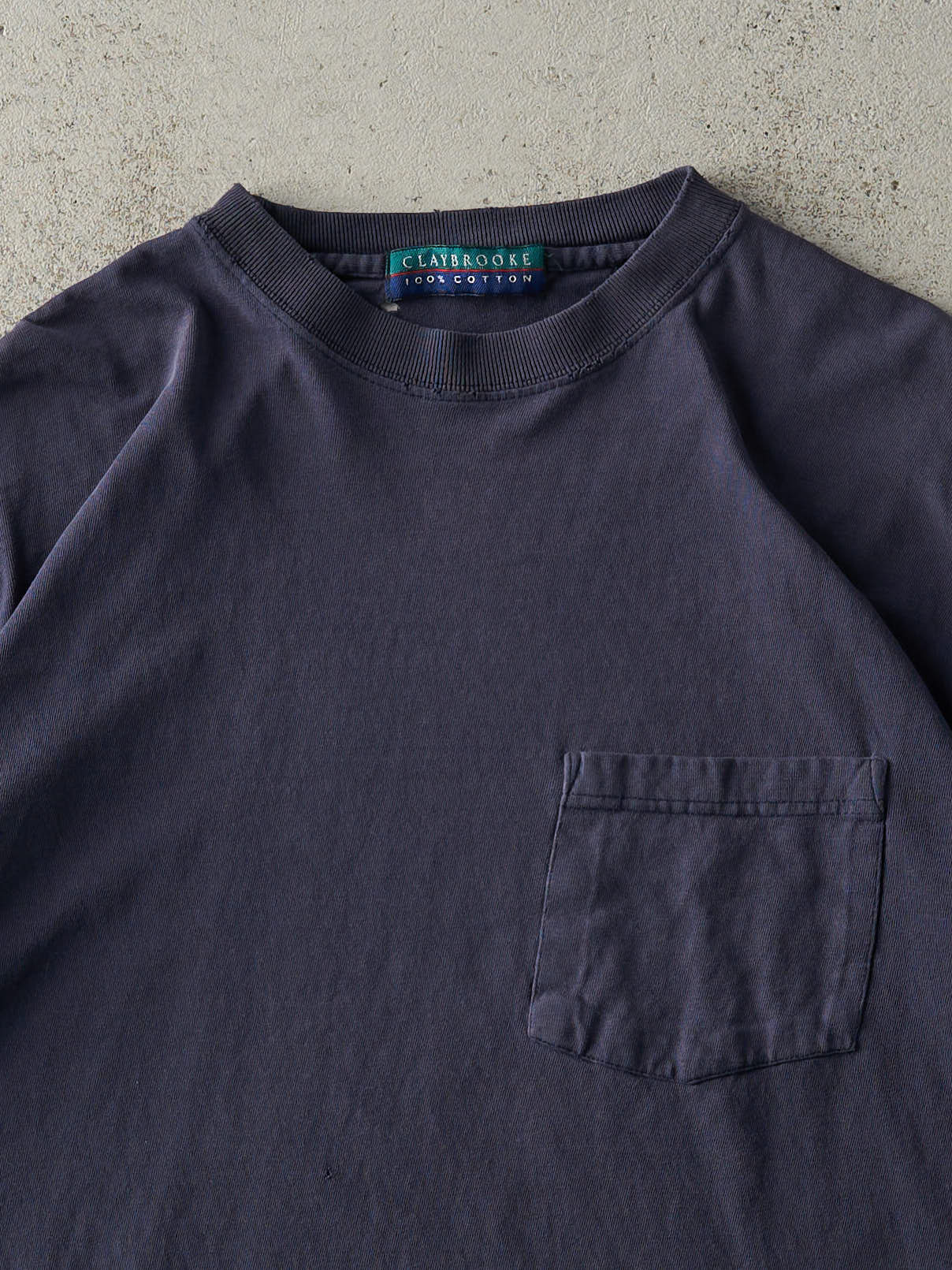 Vintage 90s Navy Blue Blank Pocket Tee (M) - Image 2
