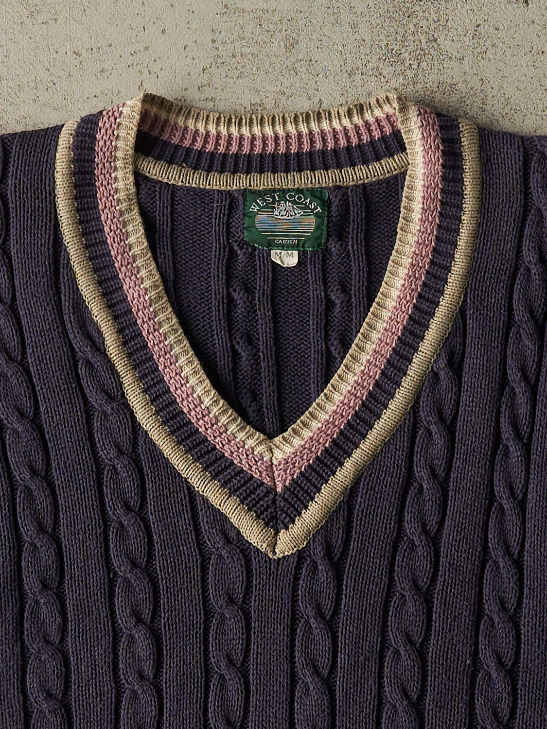 Vintage 90s Navy Blue Cable Knit Sweater Vest (S/M) - Image 2