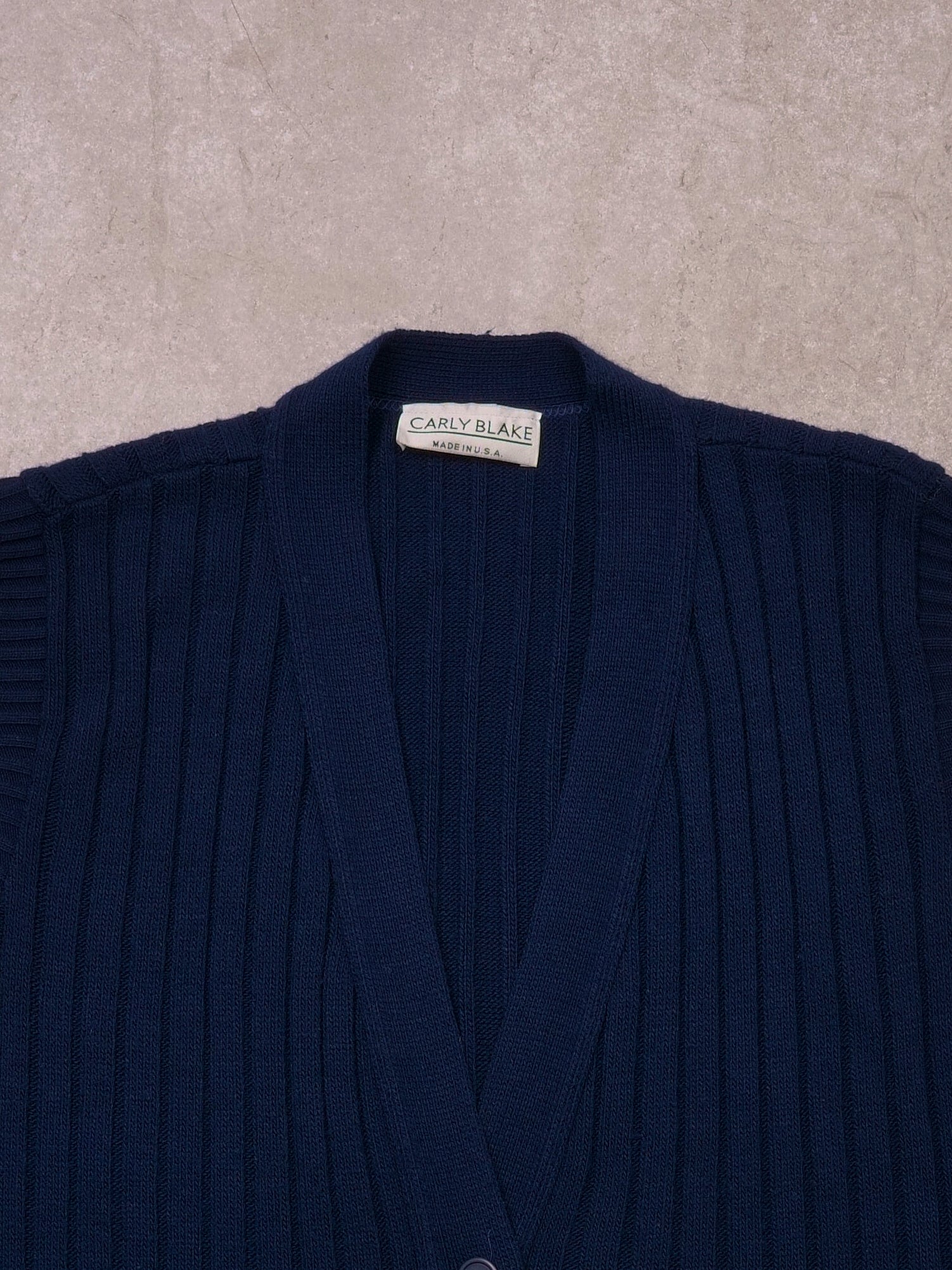 Vintage 90s Navy Blue Carly Blake Knit Button Vest (XL) - Image 2
