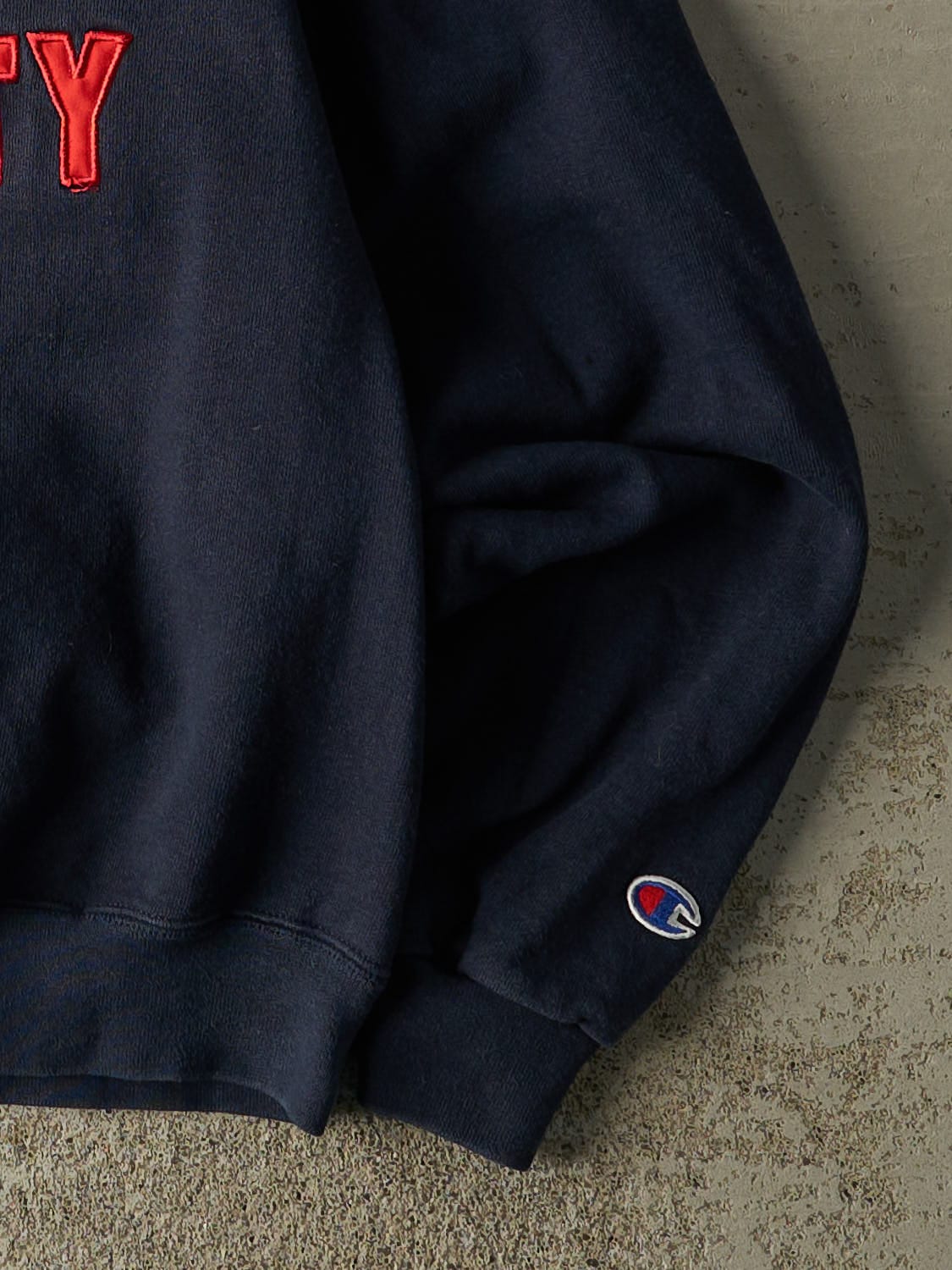 Vintage 90s Navy Blue Champion Duquesne University Embroidered Crewneck (XS/S) - Image 4