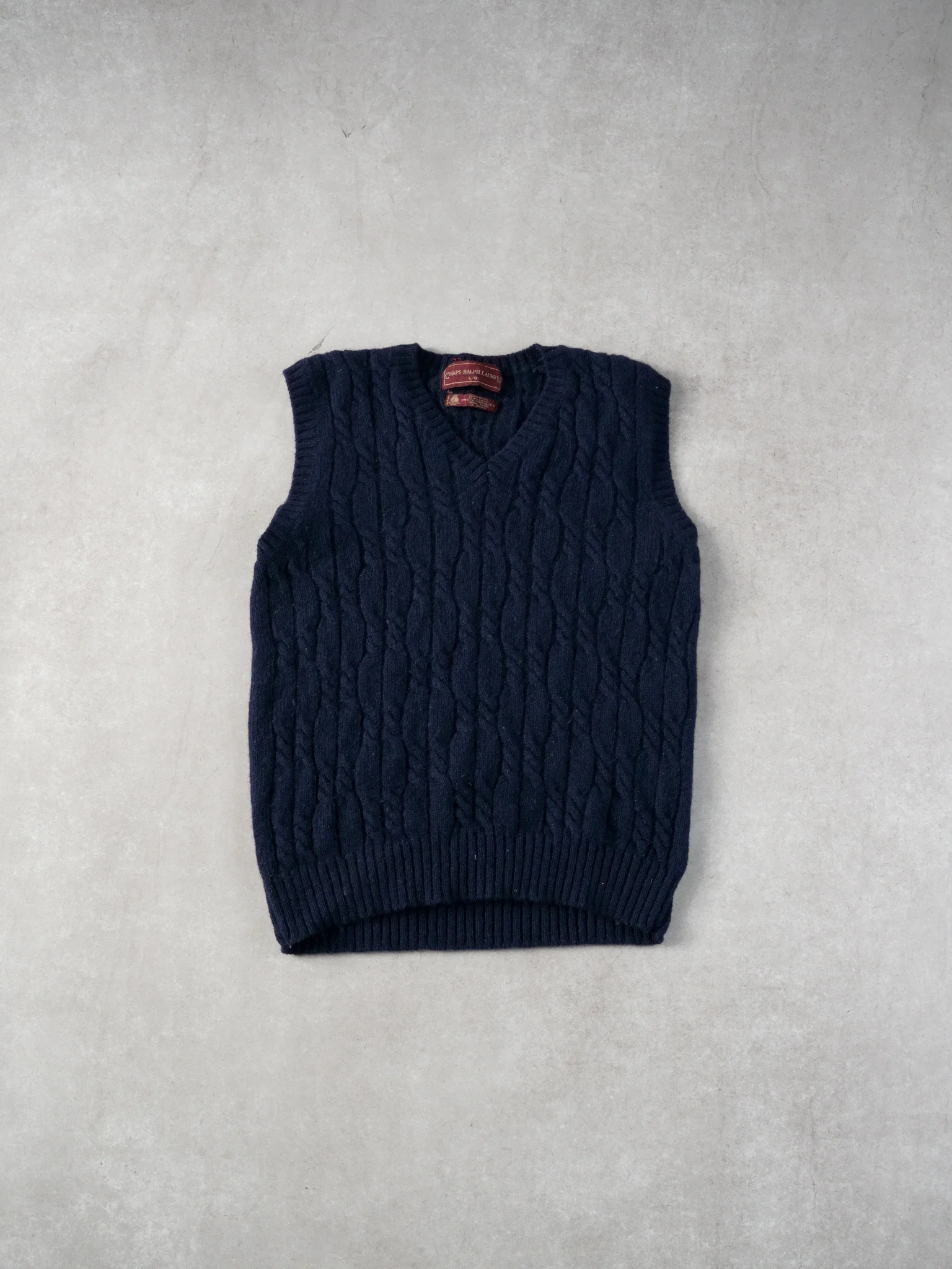 Vintage 90s Navy Blue Chaps By Ralph Lauren Patterned Wool Vest (M)