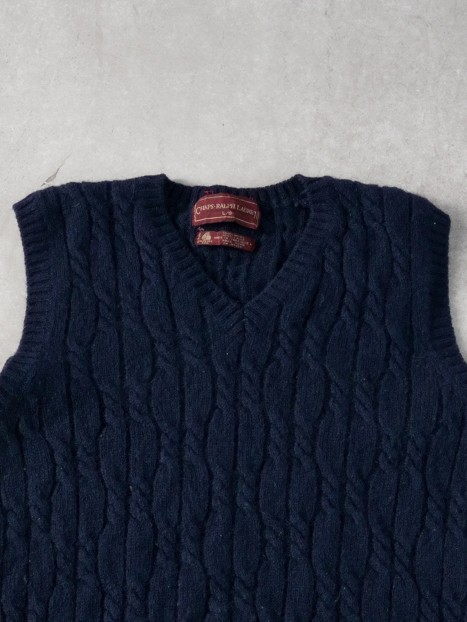 Vintage 90s Navy Blue Chaps By Ralph Lauren Patterned Wool Vest (M) - Image 2