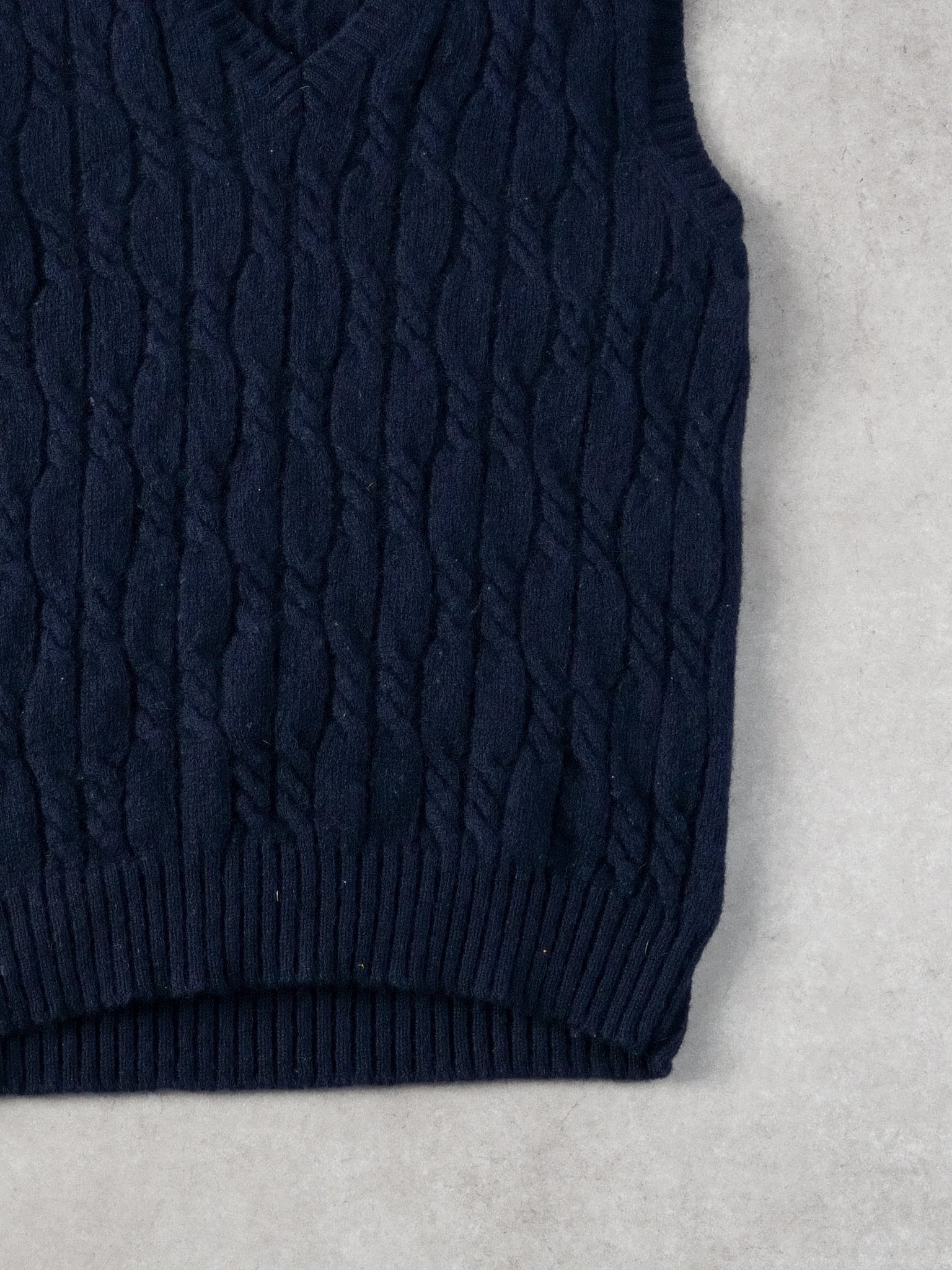 Vintage 90s Navy Blue Chaps By Ralph Lauren Patterned Wool Vest (M) - Image 3