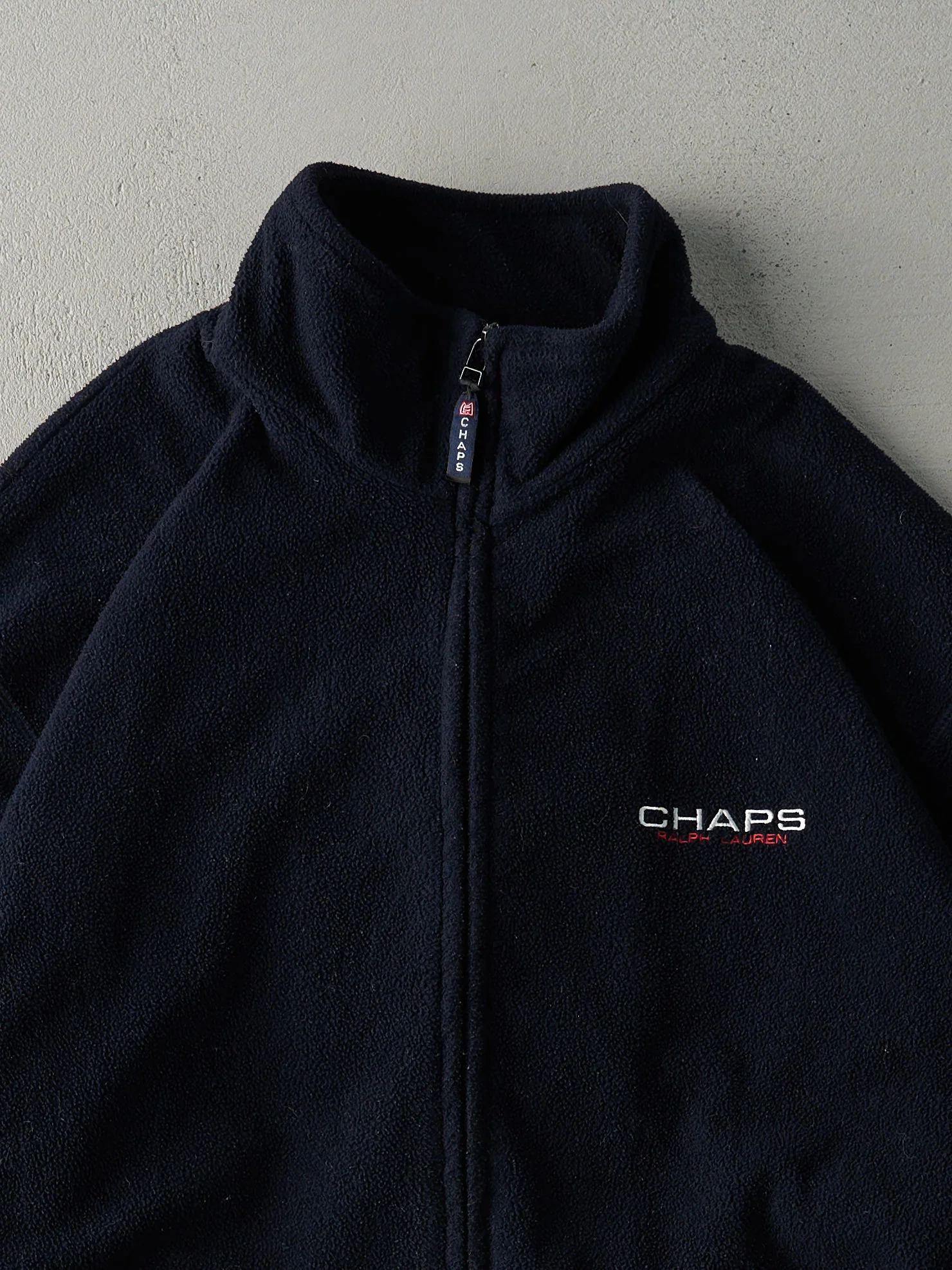 Vintage 90s Navy Blue Chaps Logo Fleece Zip Up Sweater (L) - Image 3