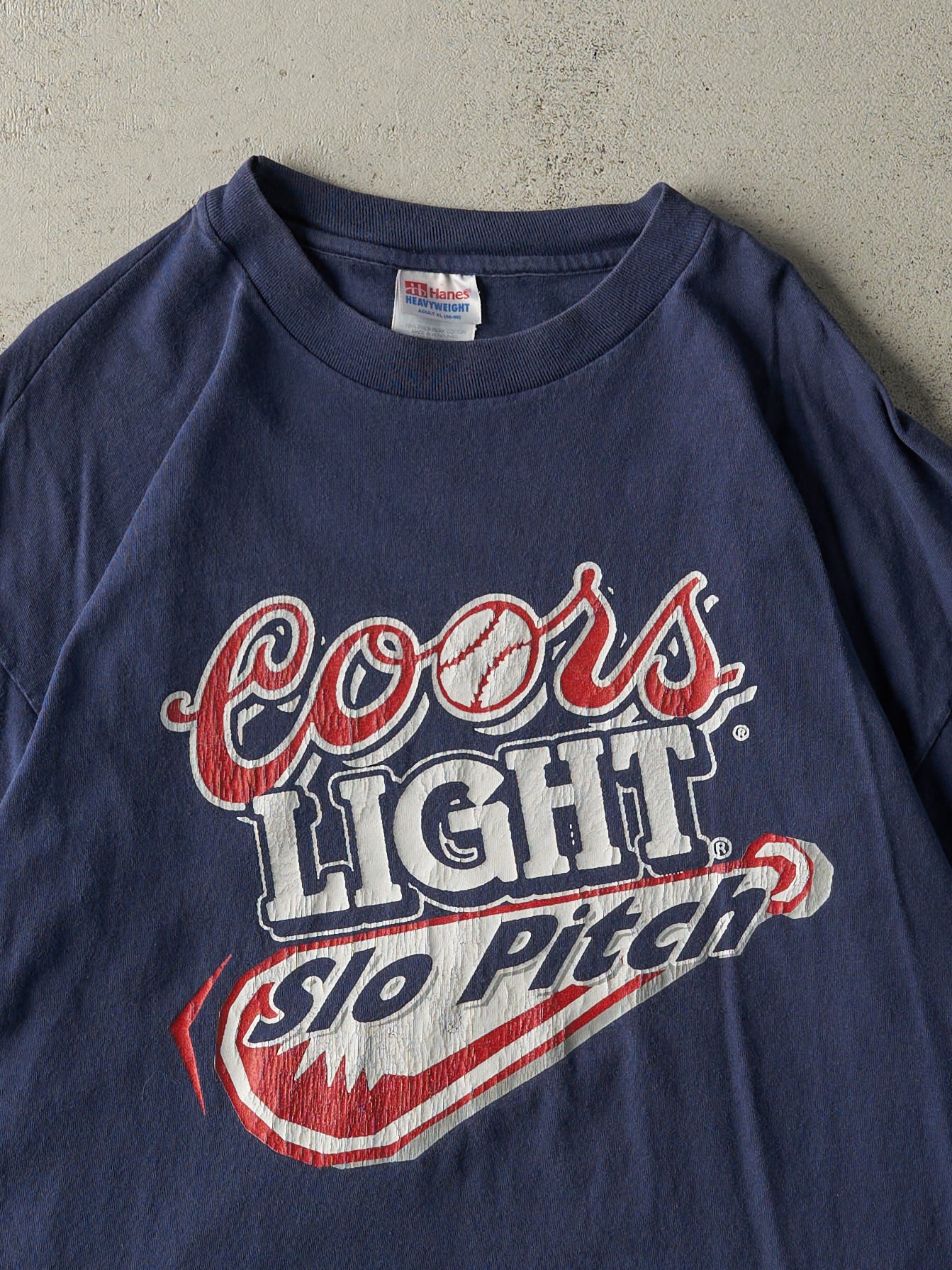 Vintage 90s Navy Blue Coors Light Slo Pitch Single Stitch Tee (L) - Image 2
