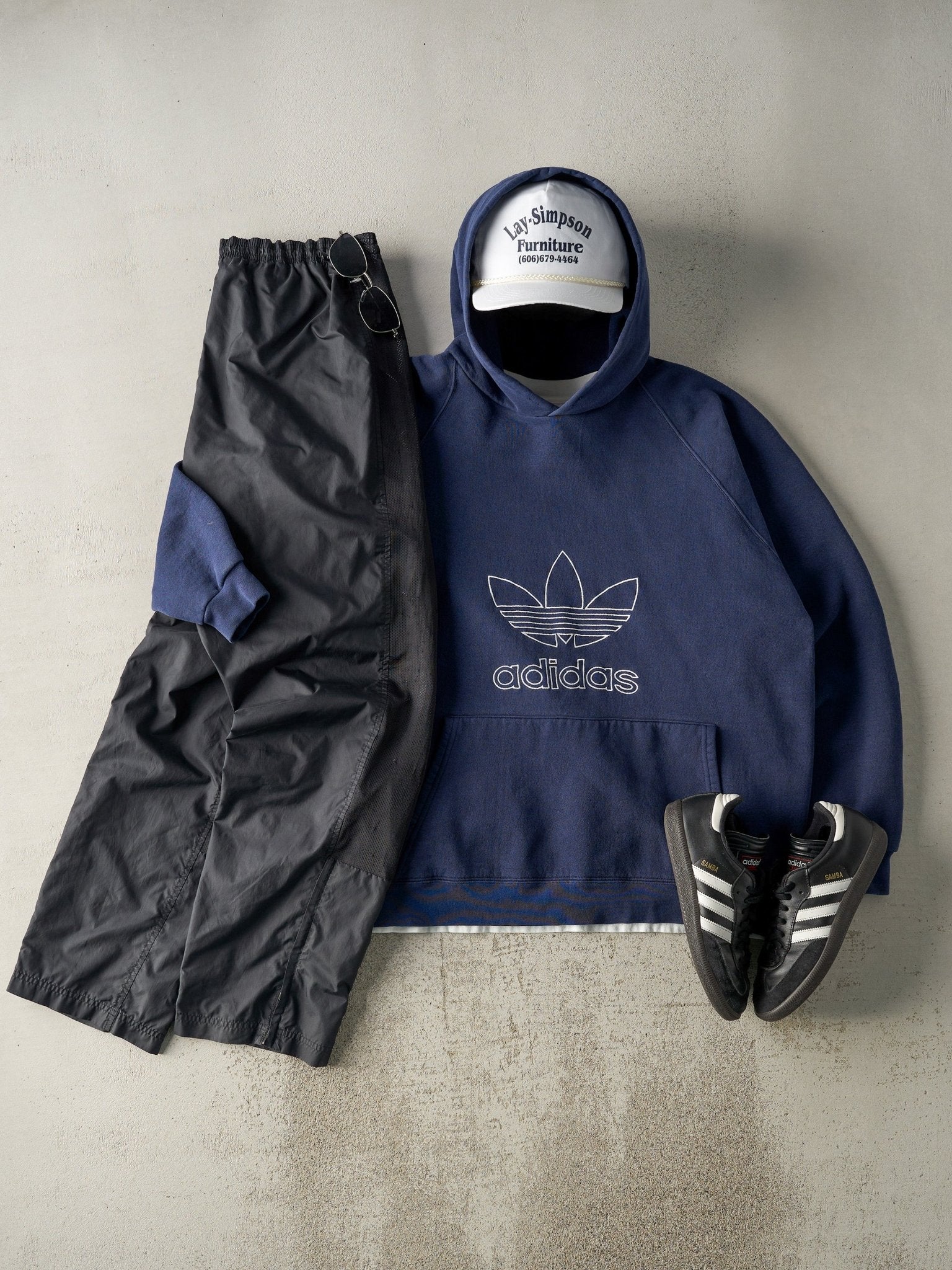 Vintage 90s Navy Blue Embroidered Adidas Hoodie (XL) - Image 2