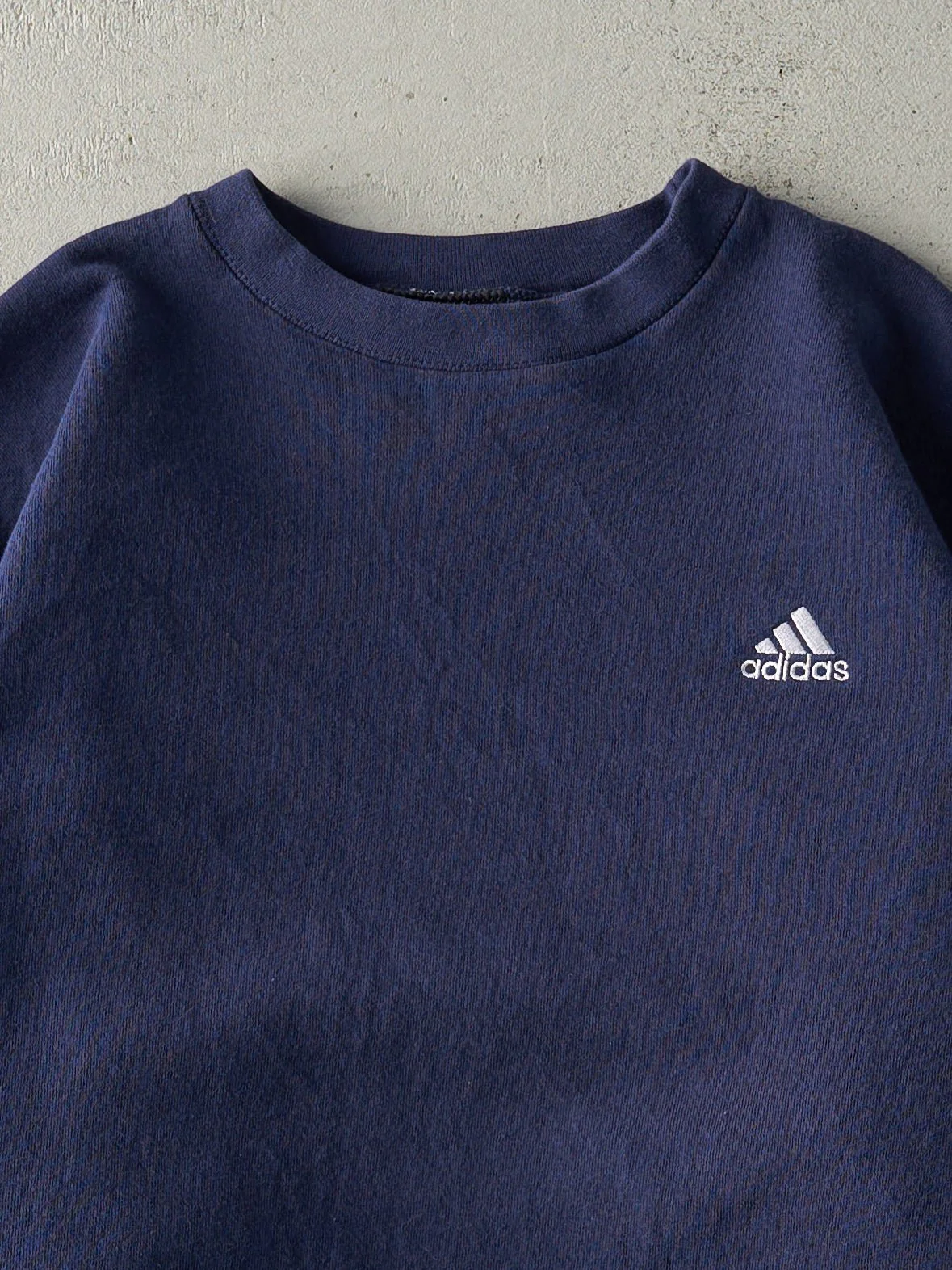 Vintage 90s Navy Blue Embroidered Adidas Logo Crewneck (M) - Image 3