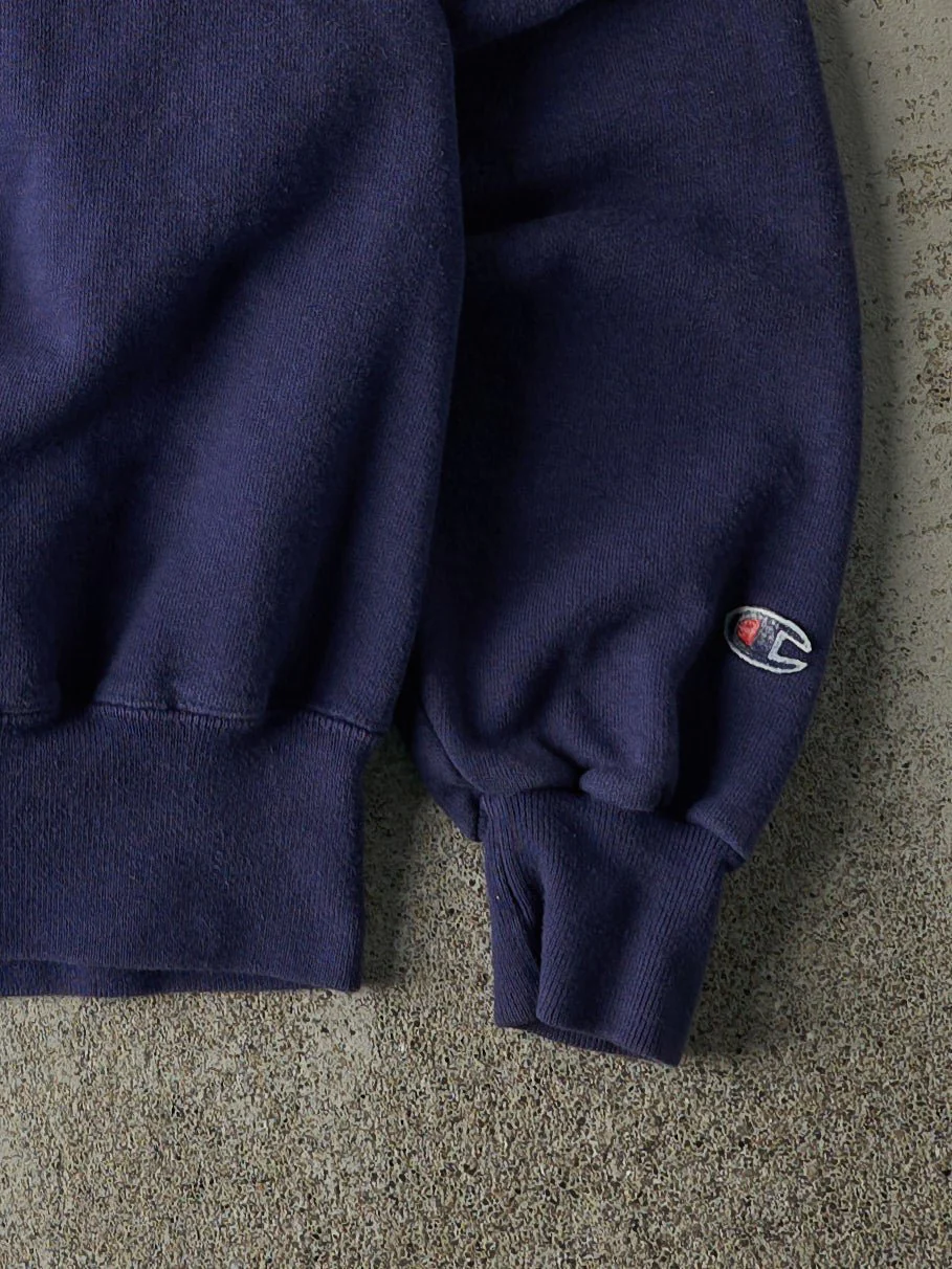 Vintage 90s Navy Blue Embroidered Champion Crewneck (L) - Image 3