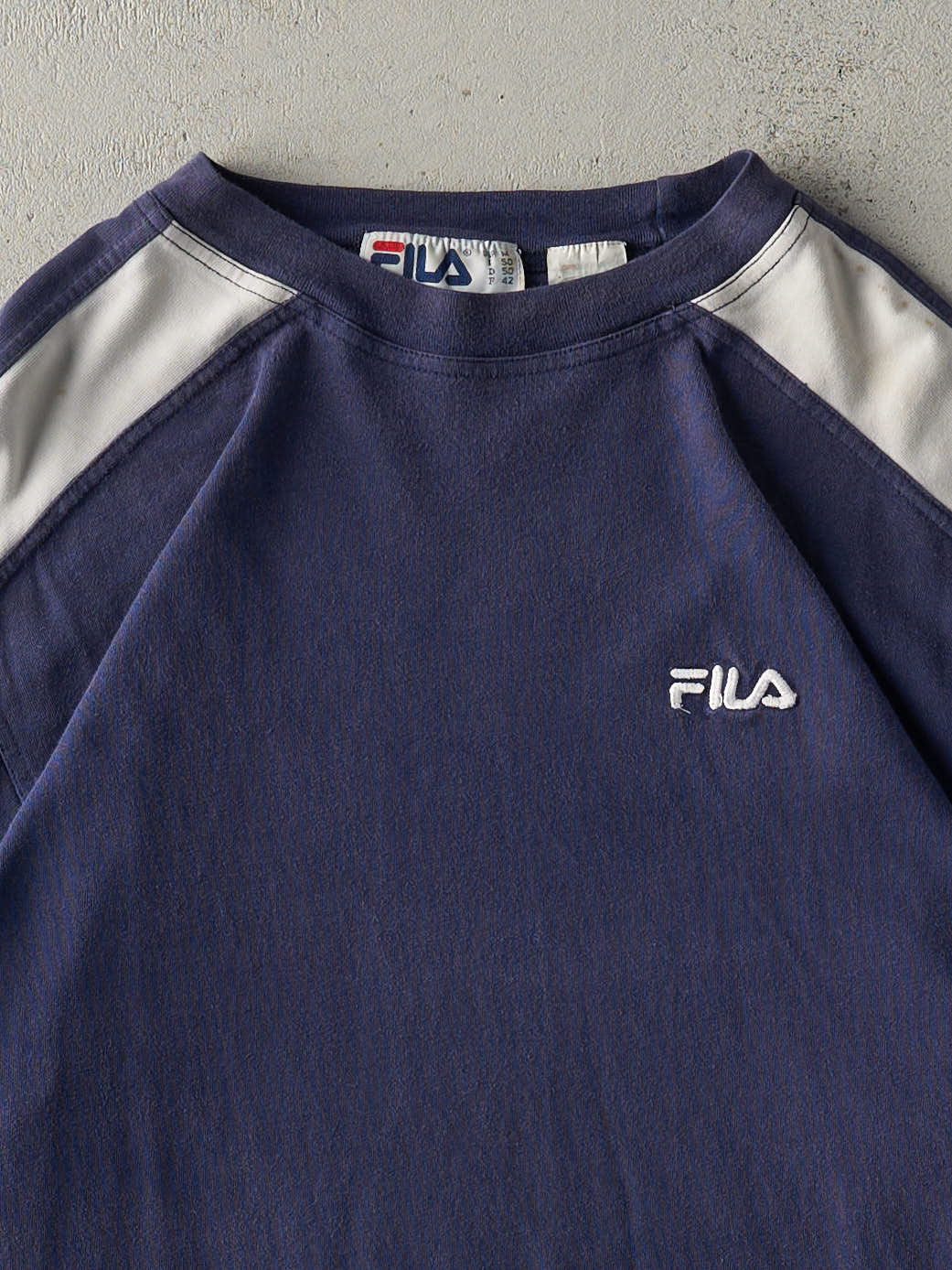 Vintage 90s Navy Blue Embroidered Fila Tee (M) - Image 2