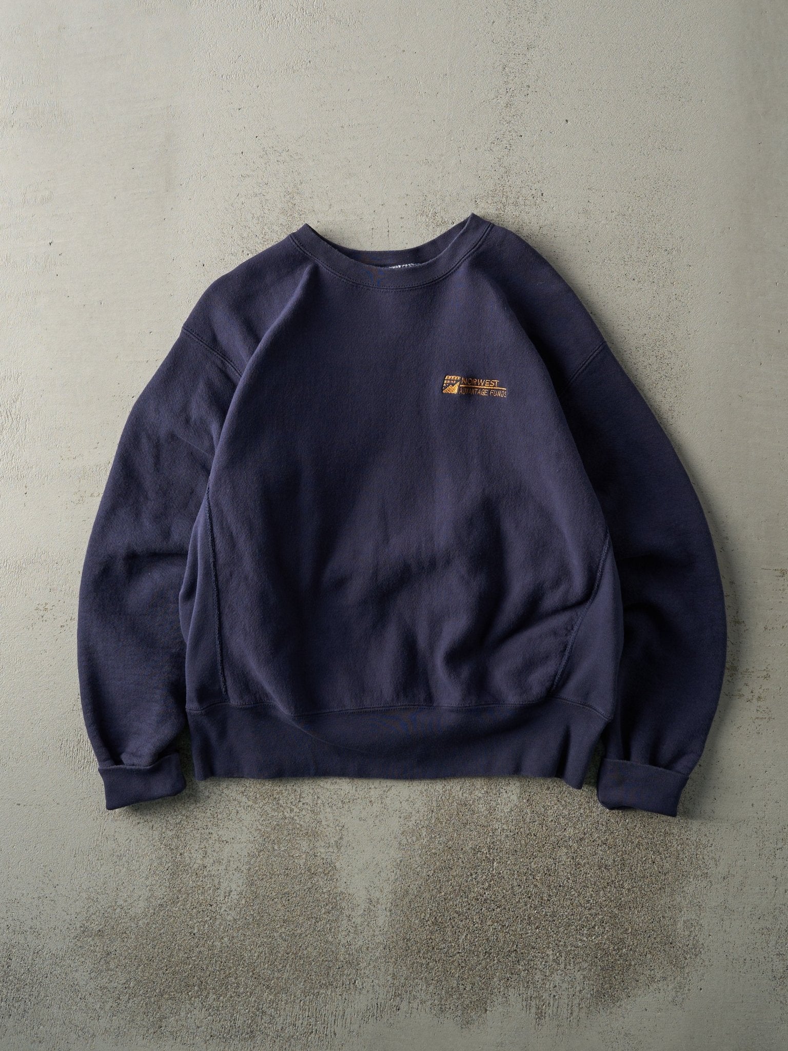 Vintage 90s Navy Blue Embroidered Logo Boxy Crewneck (L)