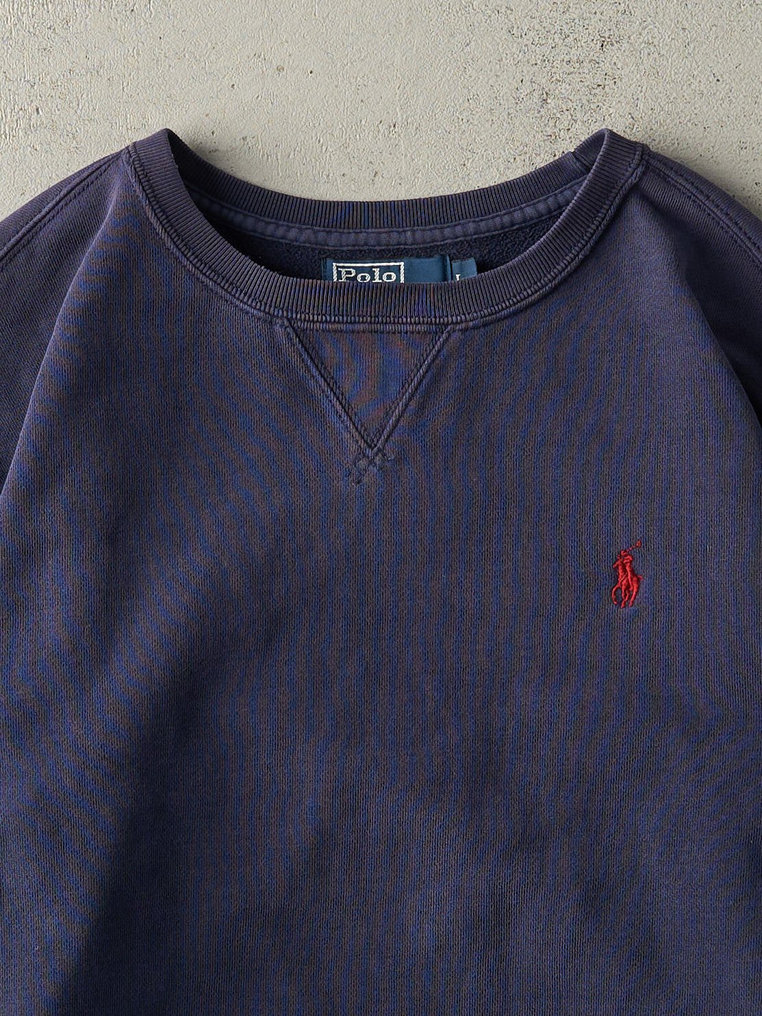 Vintage 90s Navy Blue Embroidered Polo Crewneck (L) - Image 2