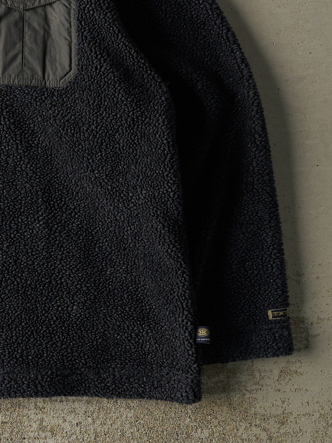Vintage 90s Navy Blue Embroidered Sherpa Quarter Zip (XXL) - Image 3