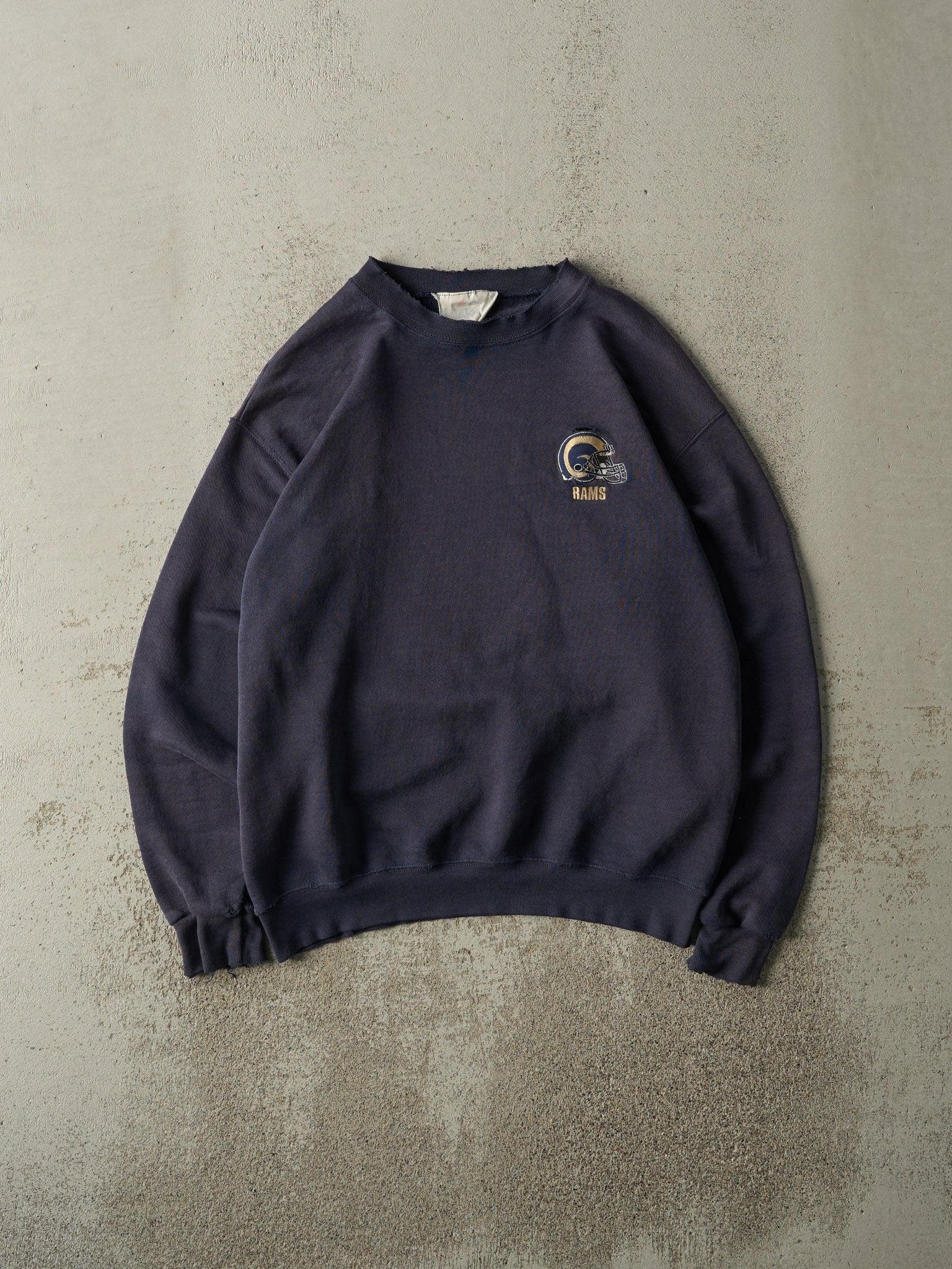 Vintage 90s Navy Blue Embroidered St. Louis Rams Crewneck (M)