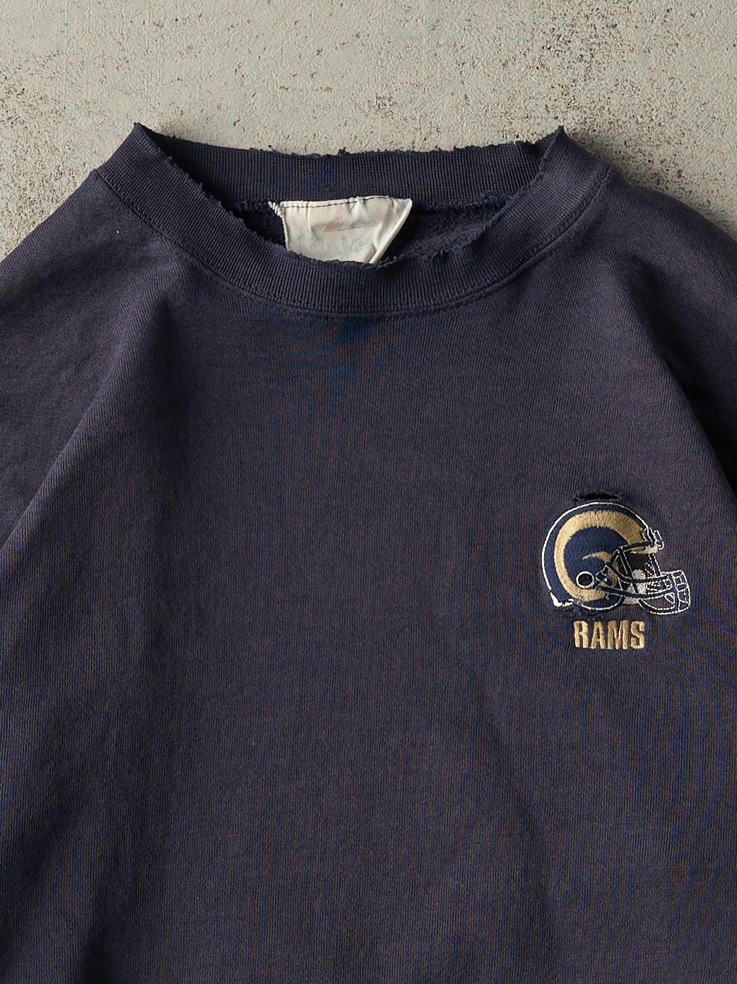 Vintage 90s Navy Blue Embroidered St. Louis Rams Crewneck (M) - Image 2