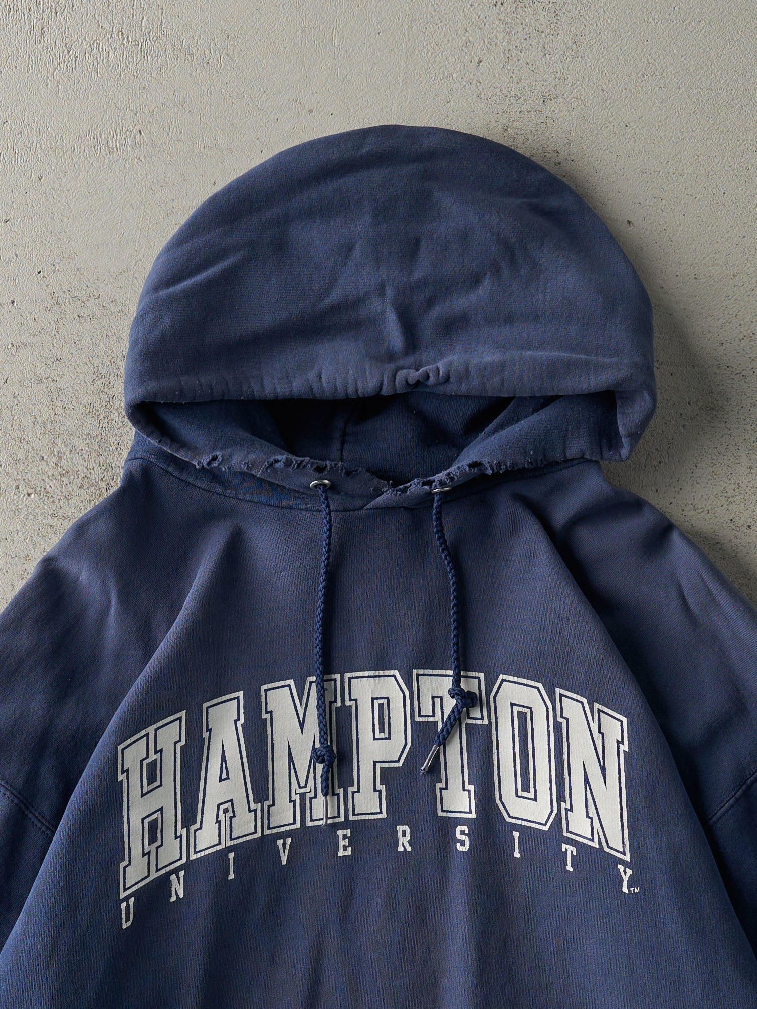 Vintage 90s Navy Blue Hampton University Boxy Hoodie (L) - Image 2