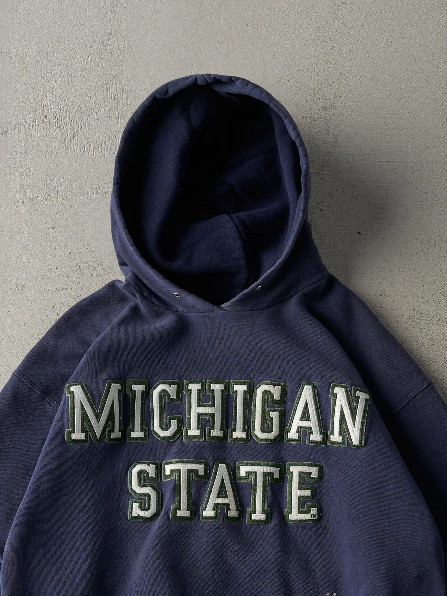 Vintage 90s Navy Blue Michigan State Hoodie (L) - Image 2