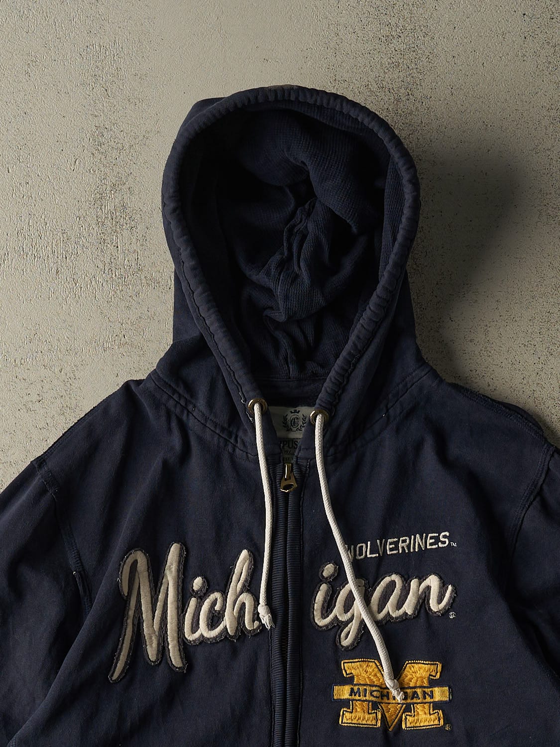 Vintage 90s Navy Blue Michigan Wolverines Zip Up Hoodie (XL/XXL) - Image 2