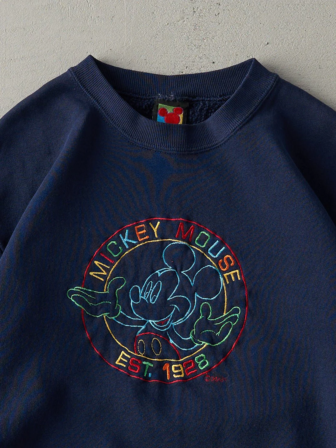 Vintage 90s Navy Blue Mickey Mouse Embroidered Crewneck (S) - Image 2