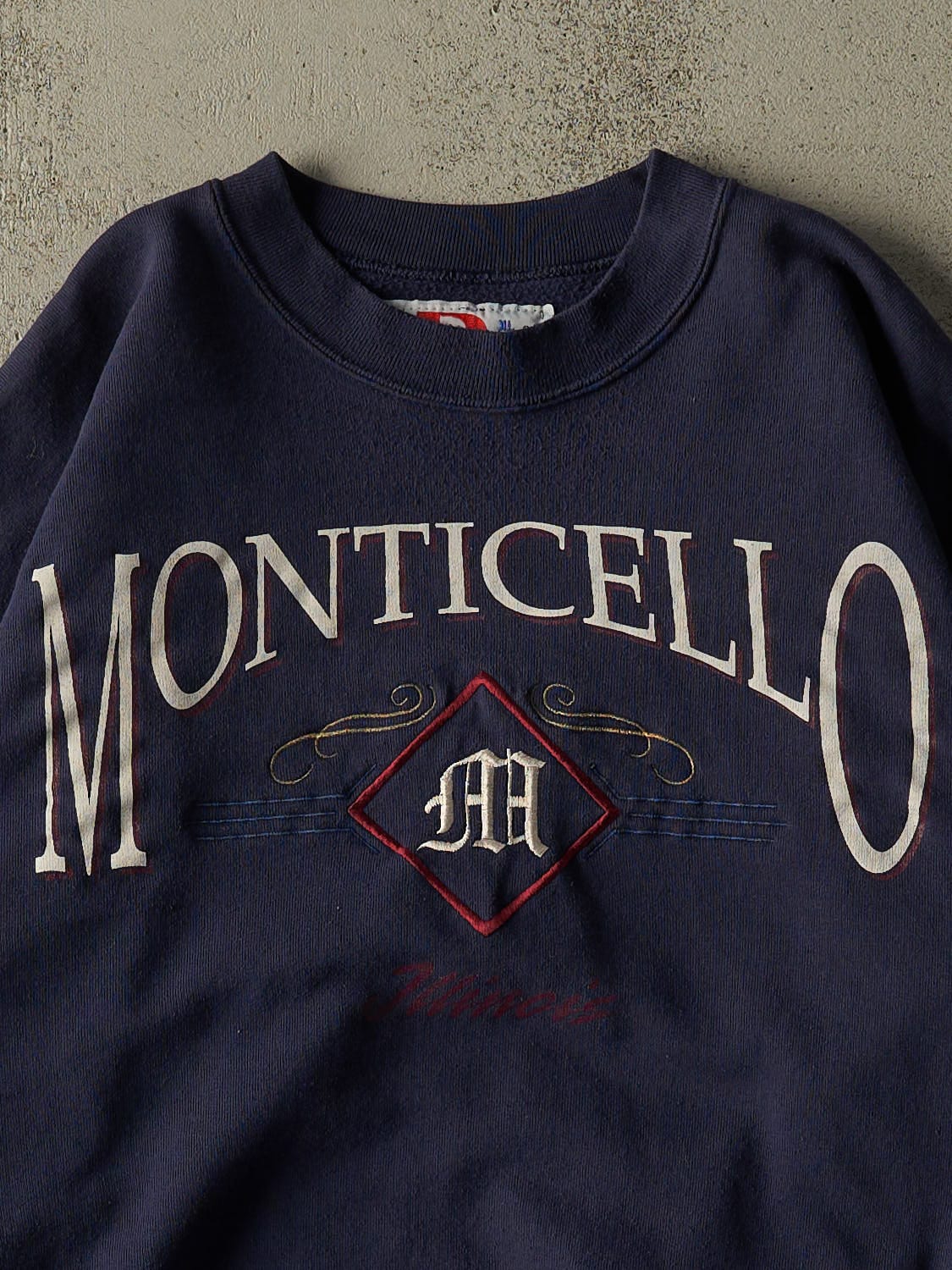 Vintage 90s Navy Blue Monticello IL Crewneck (L/XL) - Image 2