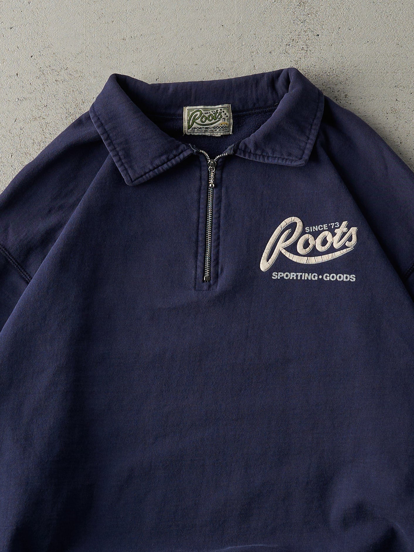 Vintage 90s Navy Blue Navy Quarter Zip Sweatshirt (L) - Image 2