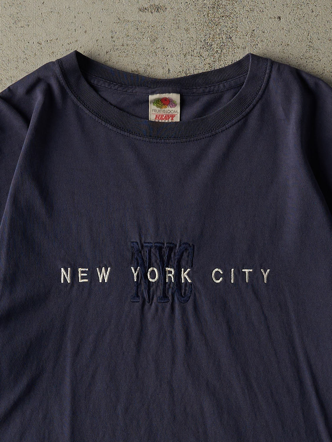 Vintage 90s Navy Blue New York City Embroidered Tee (L) - Image 2