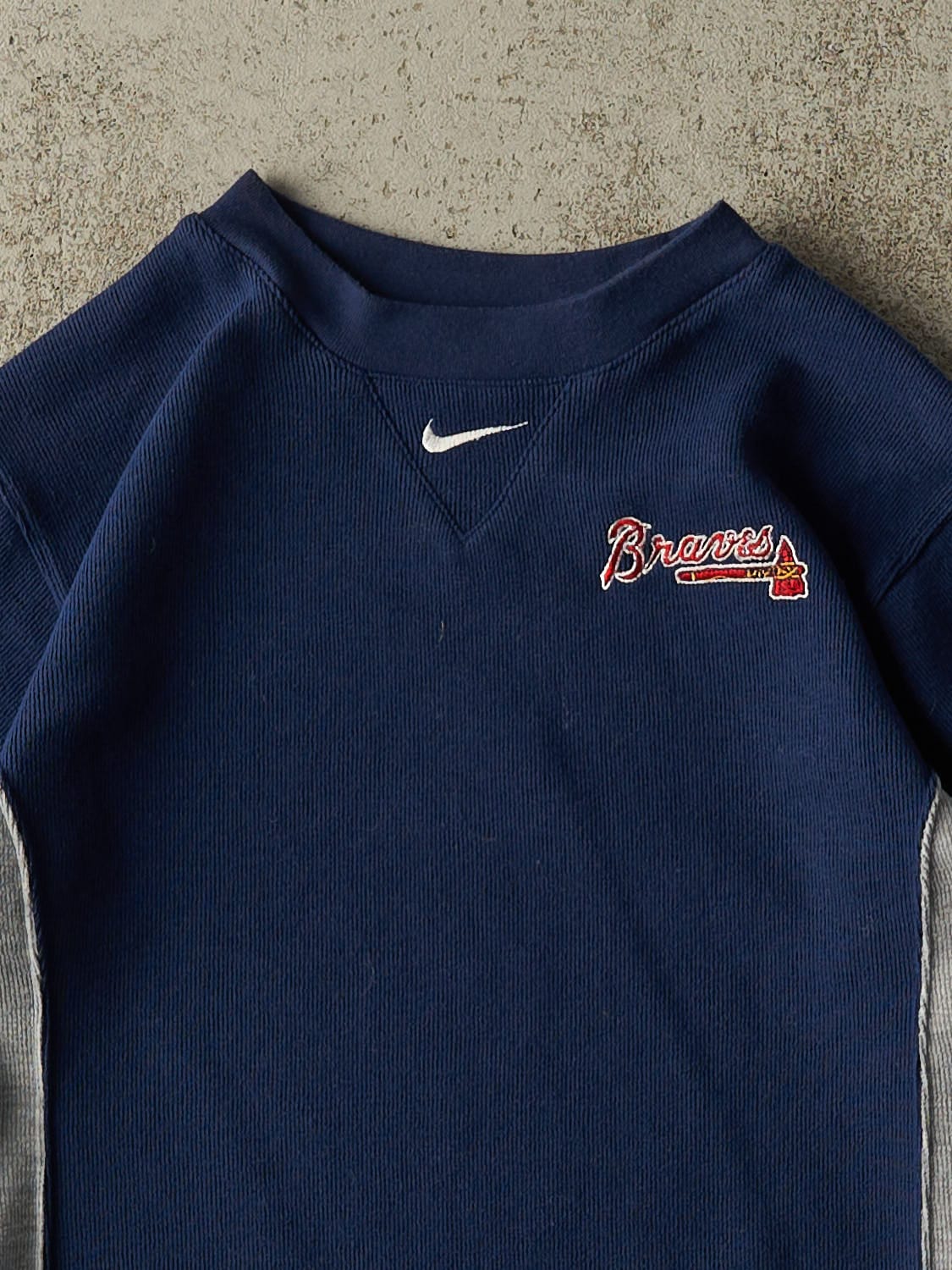 Vintage Y2K Navy Blue Nike Middle Swoosh Atlanta Braves Long Sleeve (XXS/XS) - Image 2