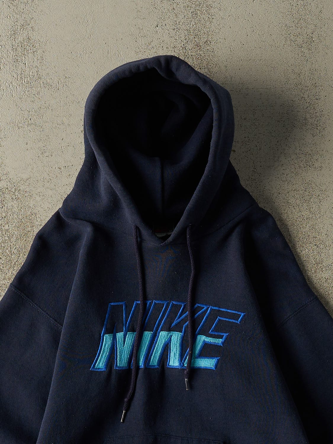 Vintage 90s Navy Blue Nike Embroidered Hoodie (S/M) - Image 2