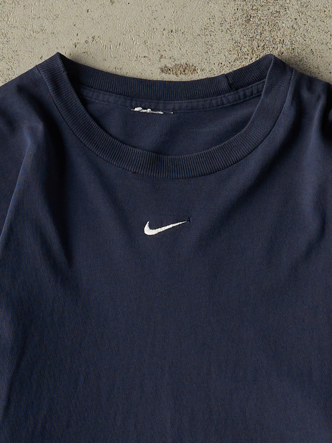 Vintage 90s Navy Blue Nike Embroidered Long Sleeve (M/L) - Image 2