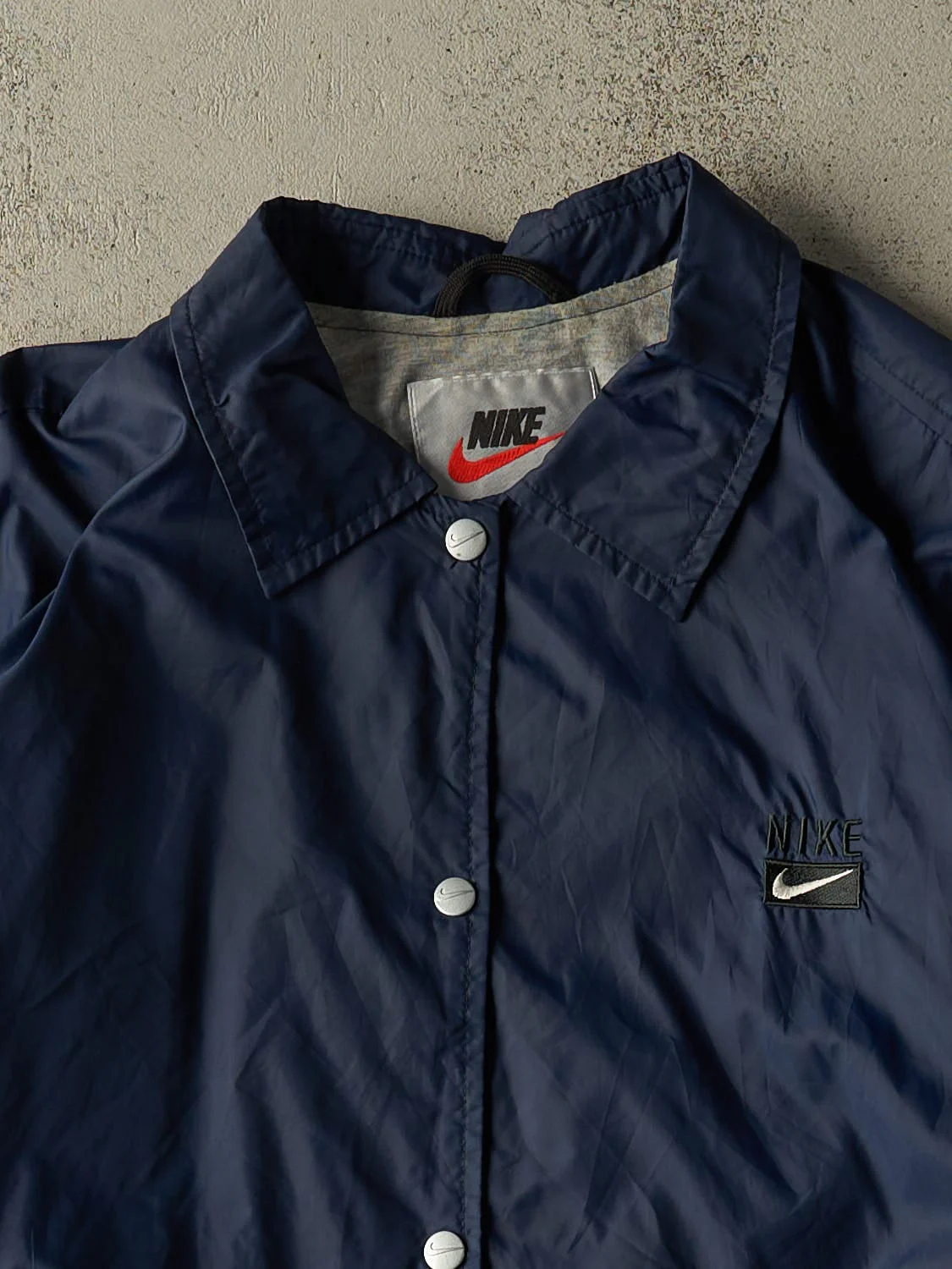 Vintage 90s Navy Blue Nike Embroidered Windbreaker Coach Jacket (S/M) - Image 2
