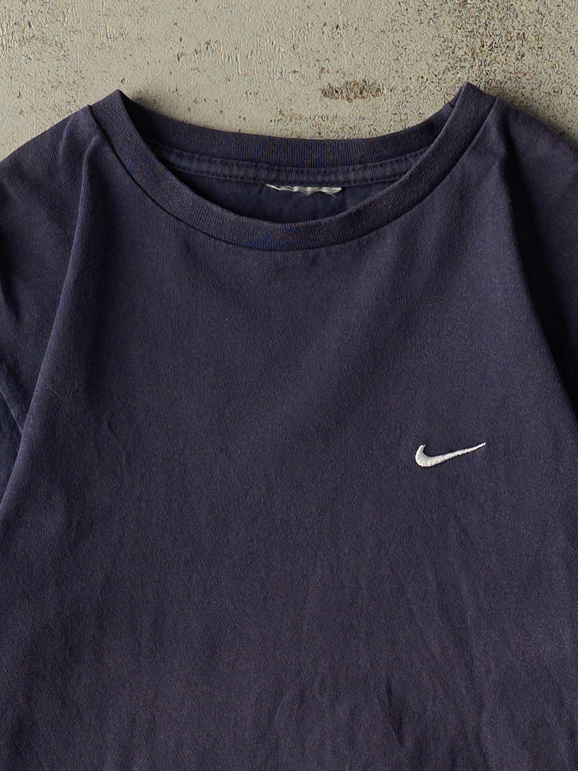 Vintage 90s Navy Blue Nike Embroidered Swoosh Tee (XS/S) - Image 2