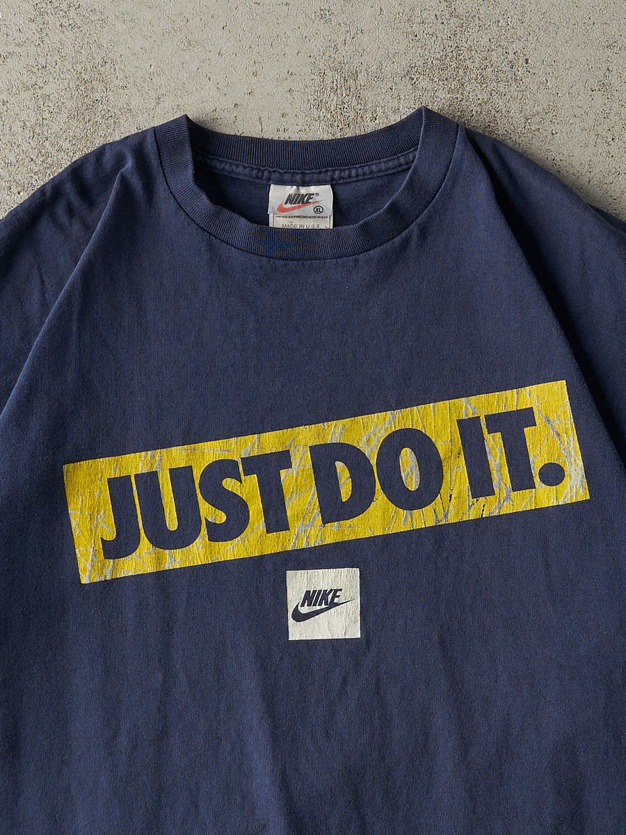 Vintage 90s Navy Blue Nike "Just Do It" Tee (L/XL) - Image 2