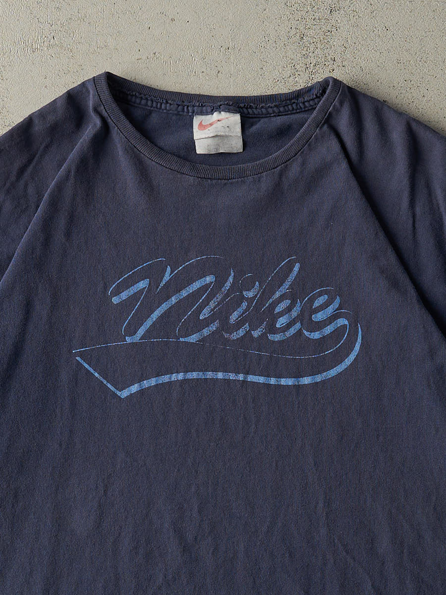 Vintage 90s Navy Blue Nike Logo Tee (L/XL) - Image 2