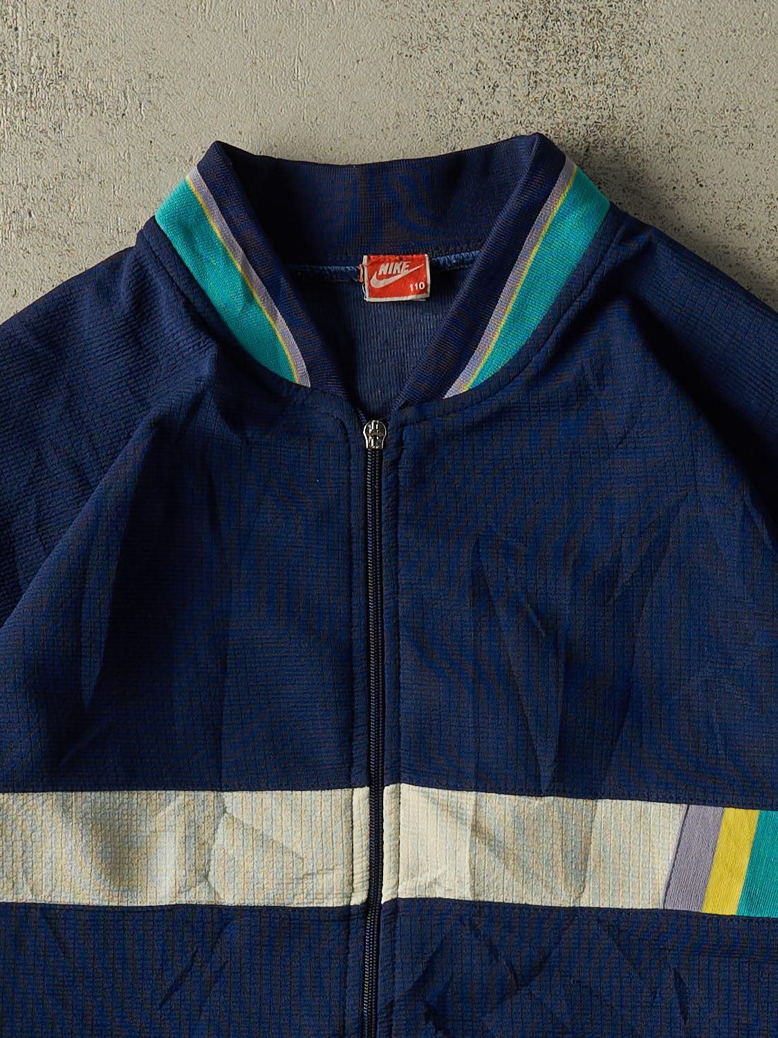 Vintage Y2K Navy Blue Nike Striped Bomber Style Lightweight Jacket (M/L) - Image 2