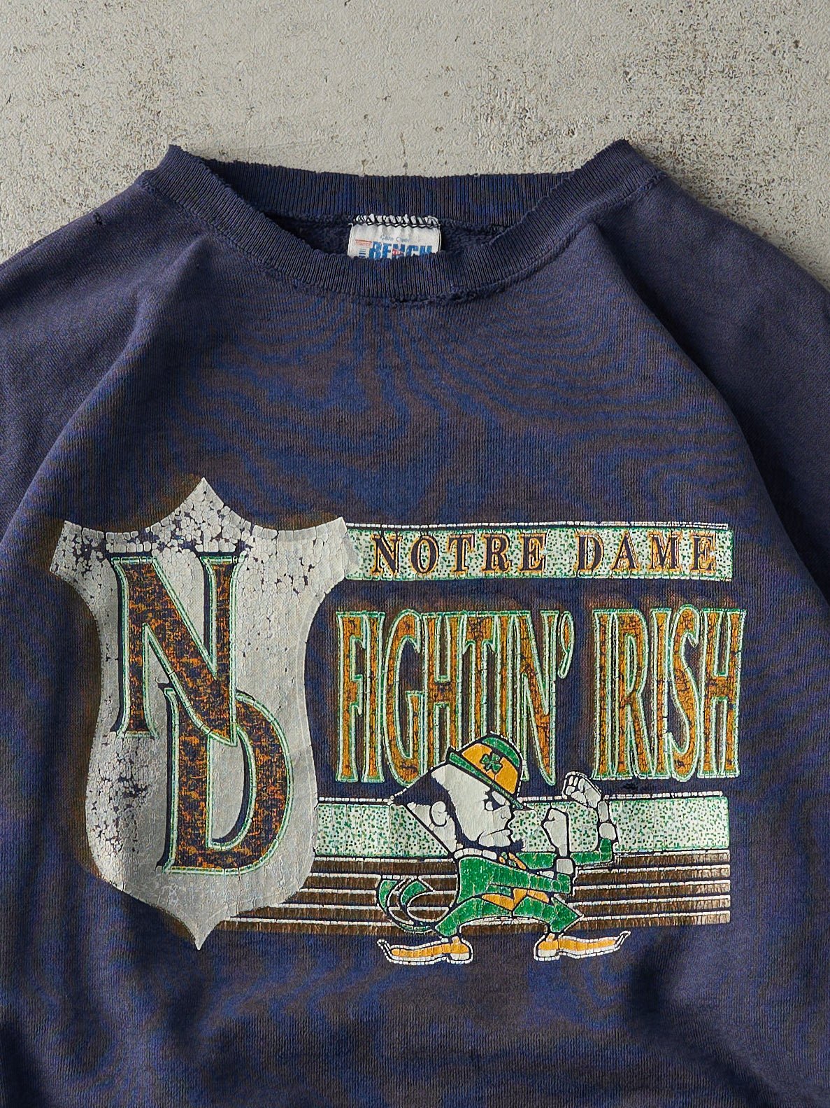 Vintage 90s Navy Blue Notre Dame Fighting Irish Crewneck (L) - Image 2