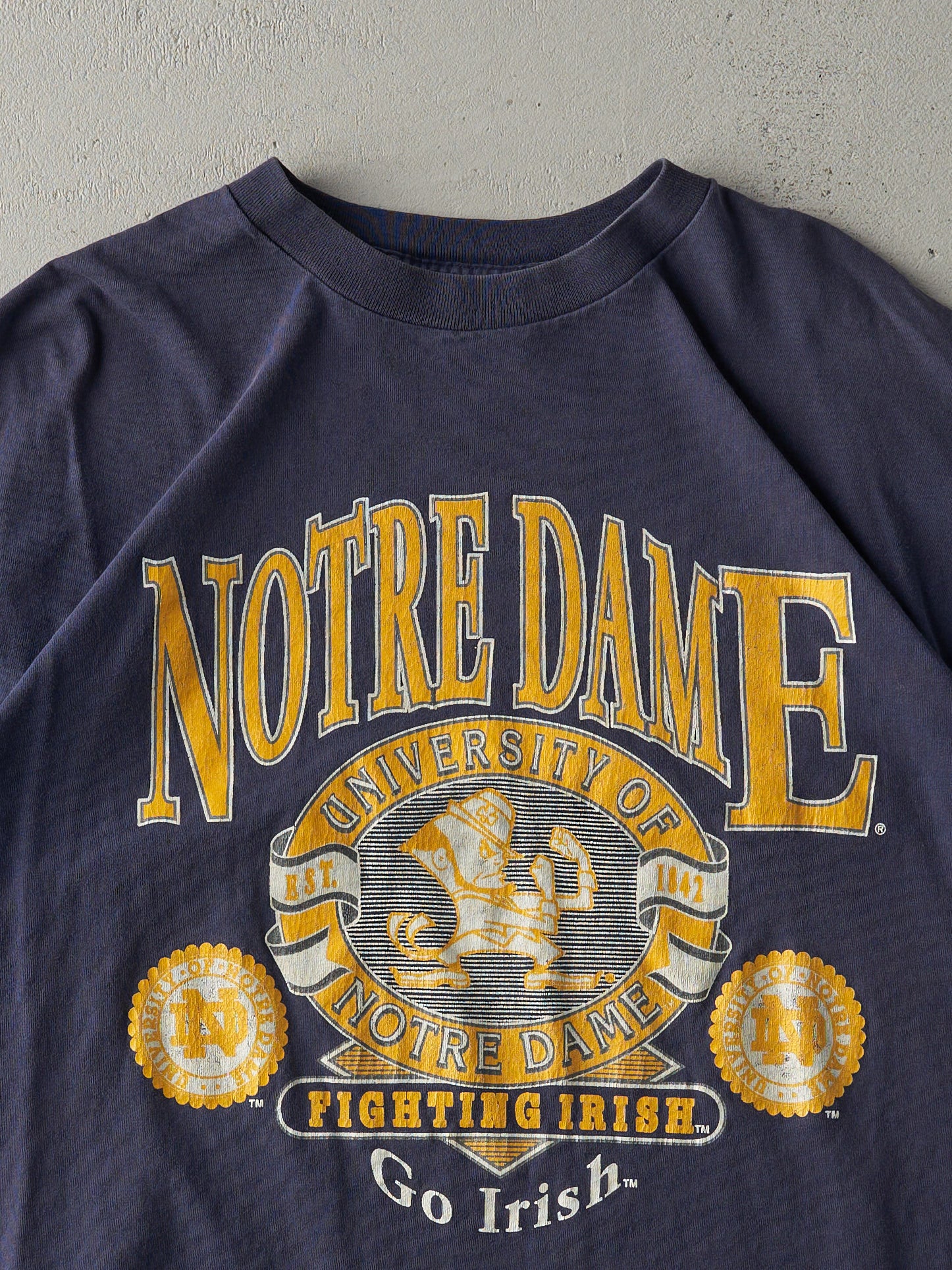 Vintage 90s Navy Blue Notre Dame Fighting Irish Single Stitch Tee (M/L) - Image 2