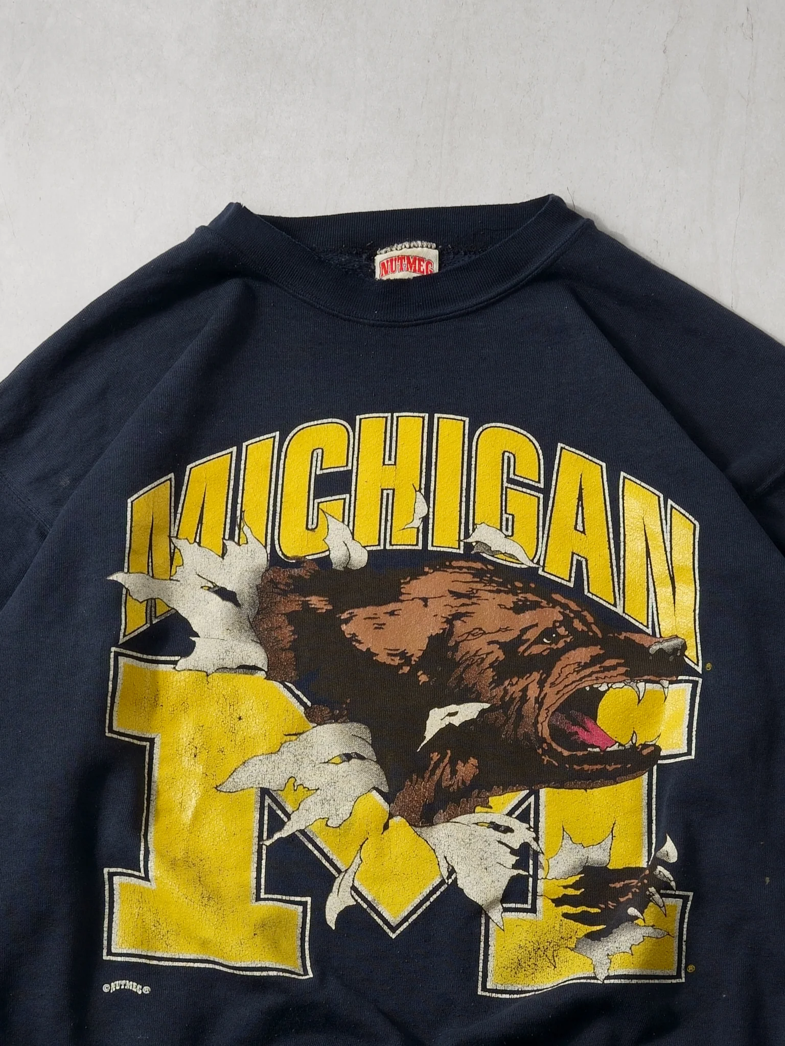 Vintage 90s Navy Blue Nutmeg Michigan Crewneck (L) - Image 2