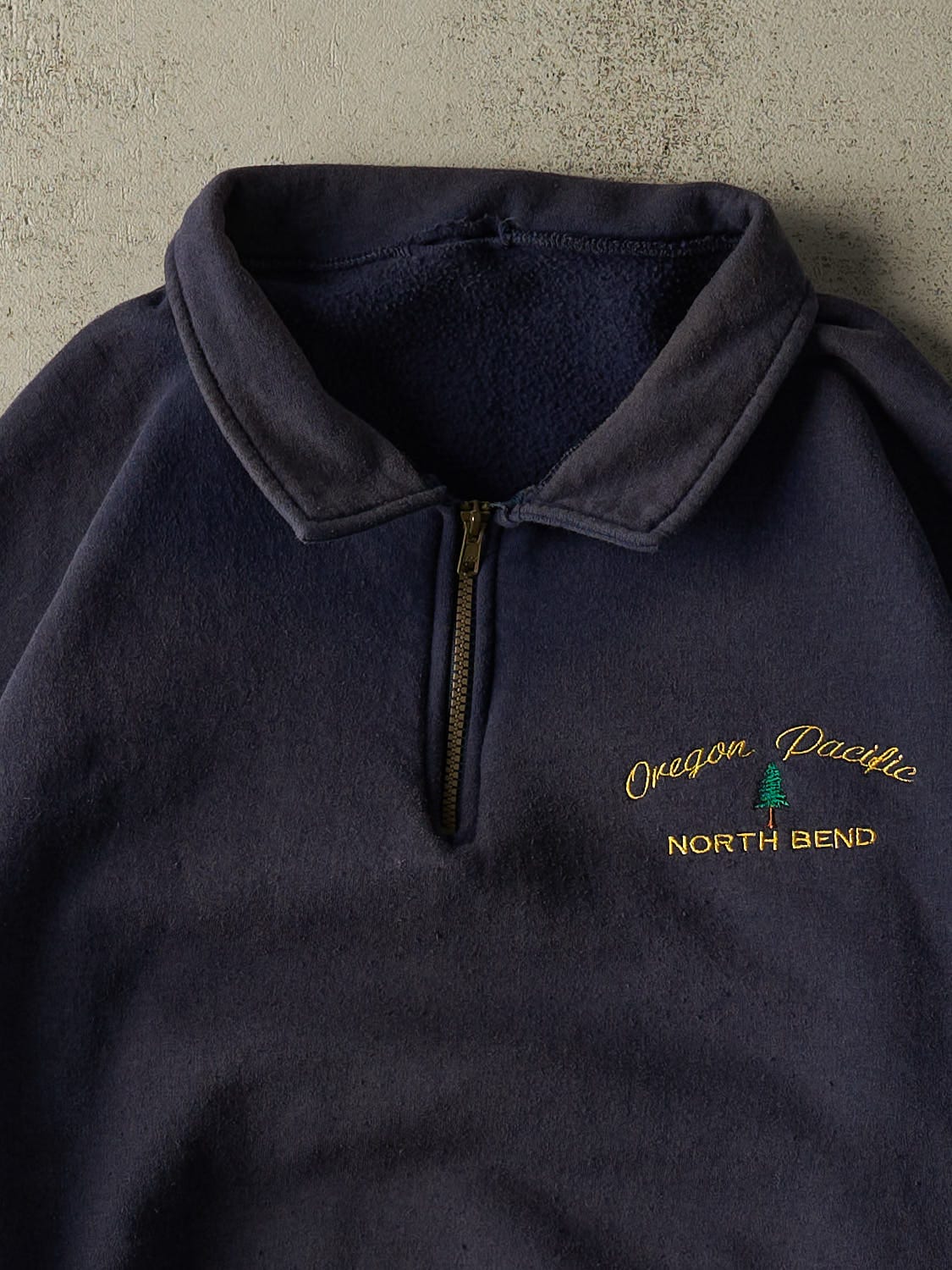 Vintage 90s Navy Blue Oregon Pacific Quarter Zip Sweater (XL/XXL) - Image 2