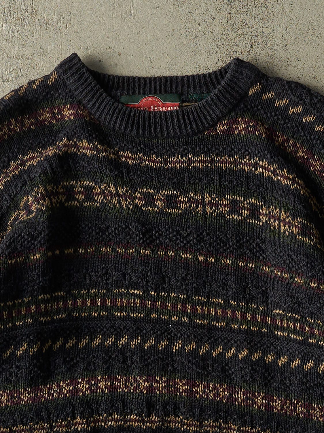 Vintage 90s Navy Blue Patterned Knit Pullover (L) - Image 2